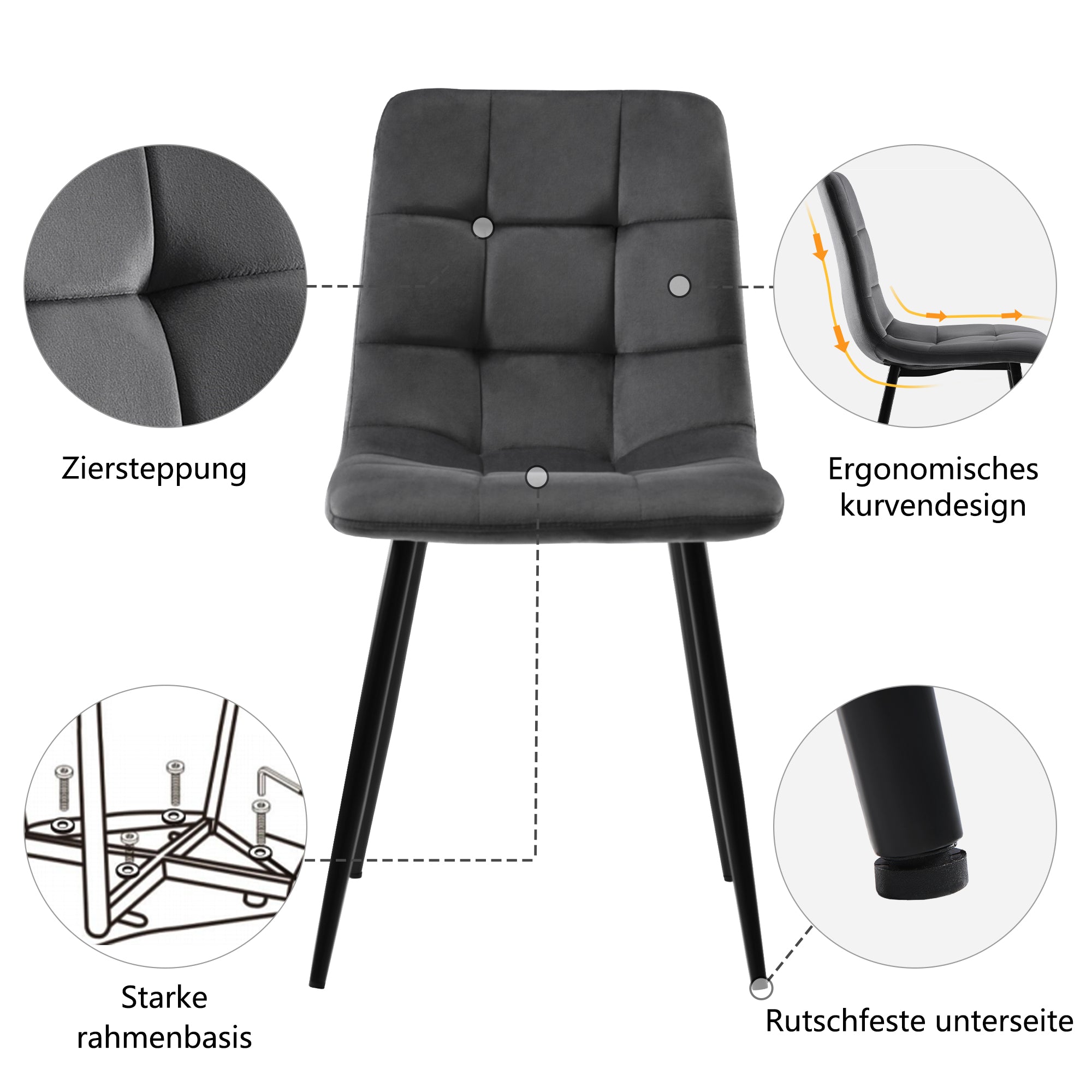 Dining Table Set 5-piece Round 80cm 4 Chairs Black Metal Legs White MDF Velvet