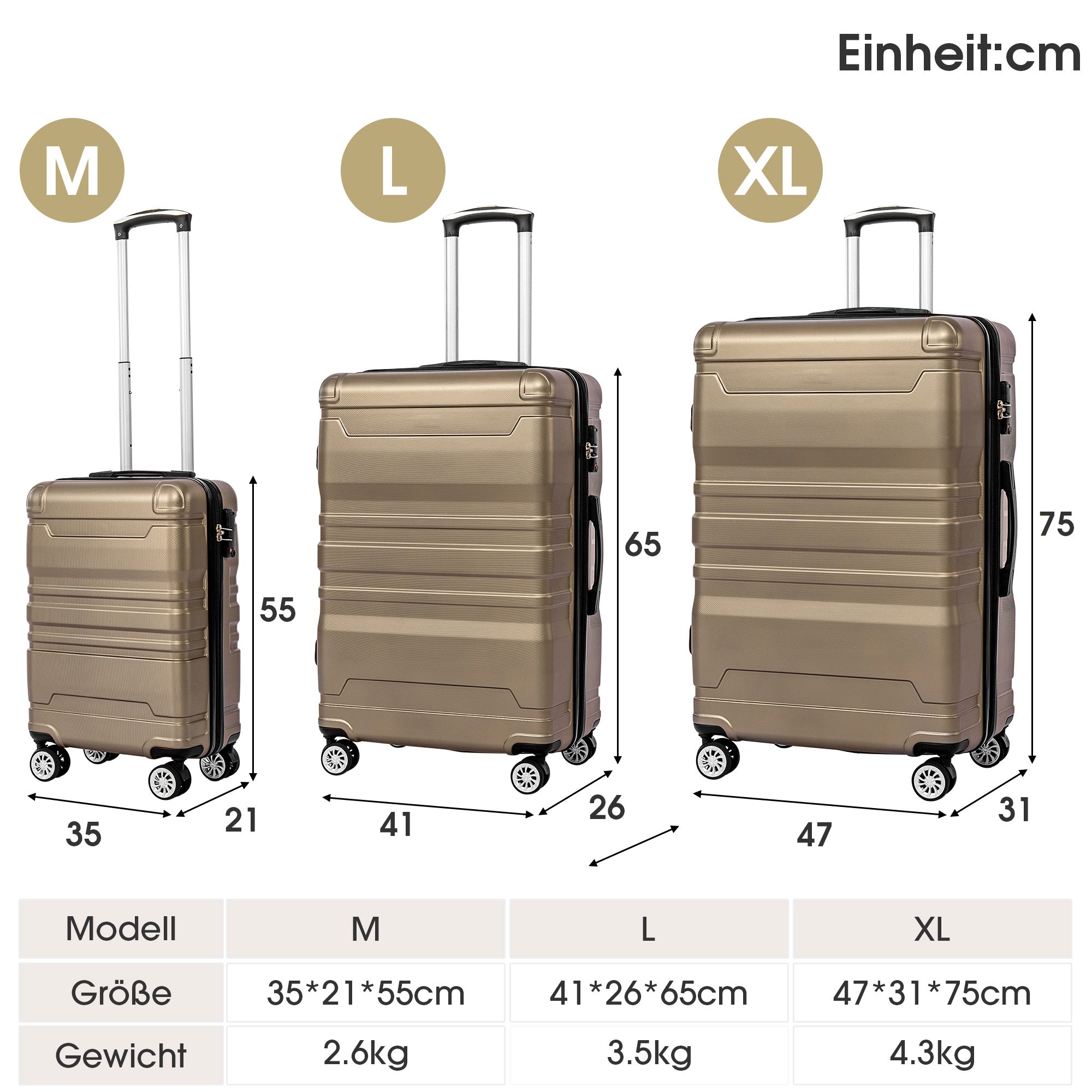 Hard Shell Luggage, TSA Lock Universal Wheel Expandable Side Handle, 3-Piece Set