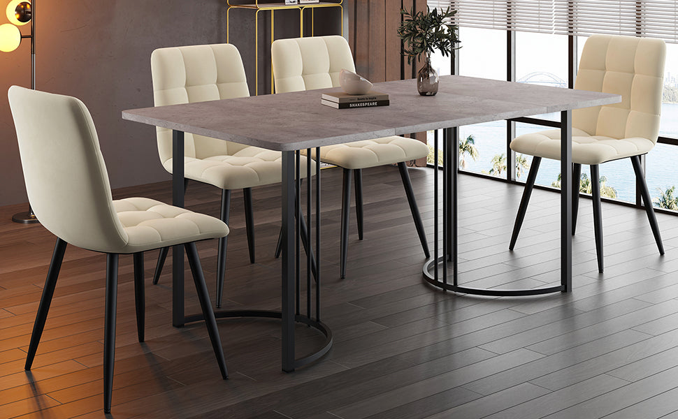 5-Piece Dining Set 140x80cm Table 4 Chairs Grey MDF Beige Velvet