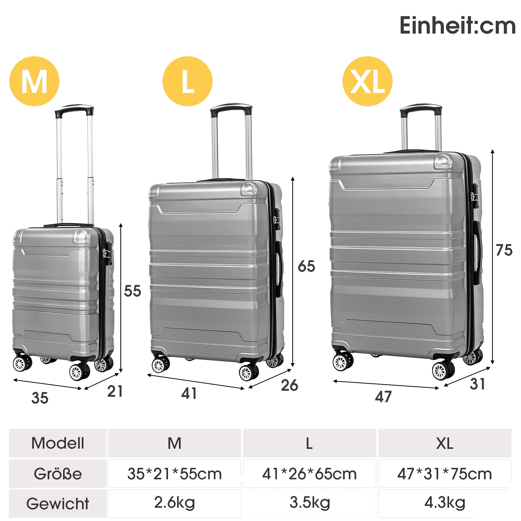 Hard-shell Carry-on Luggage 3-Piece Set, Expandable TSA Lock Universal Wheel