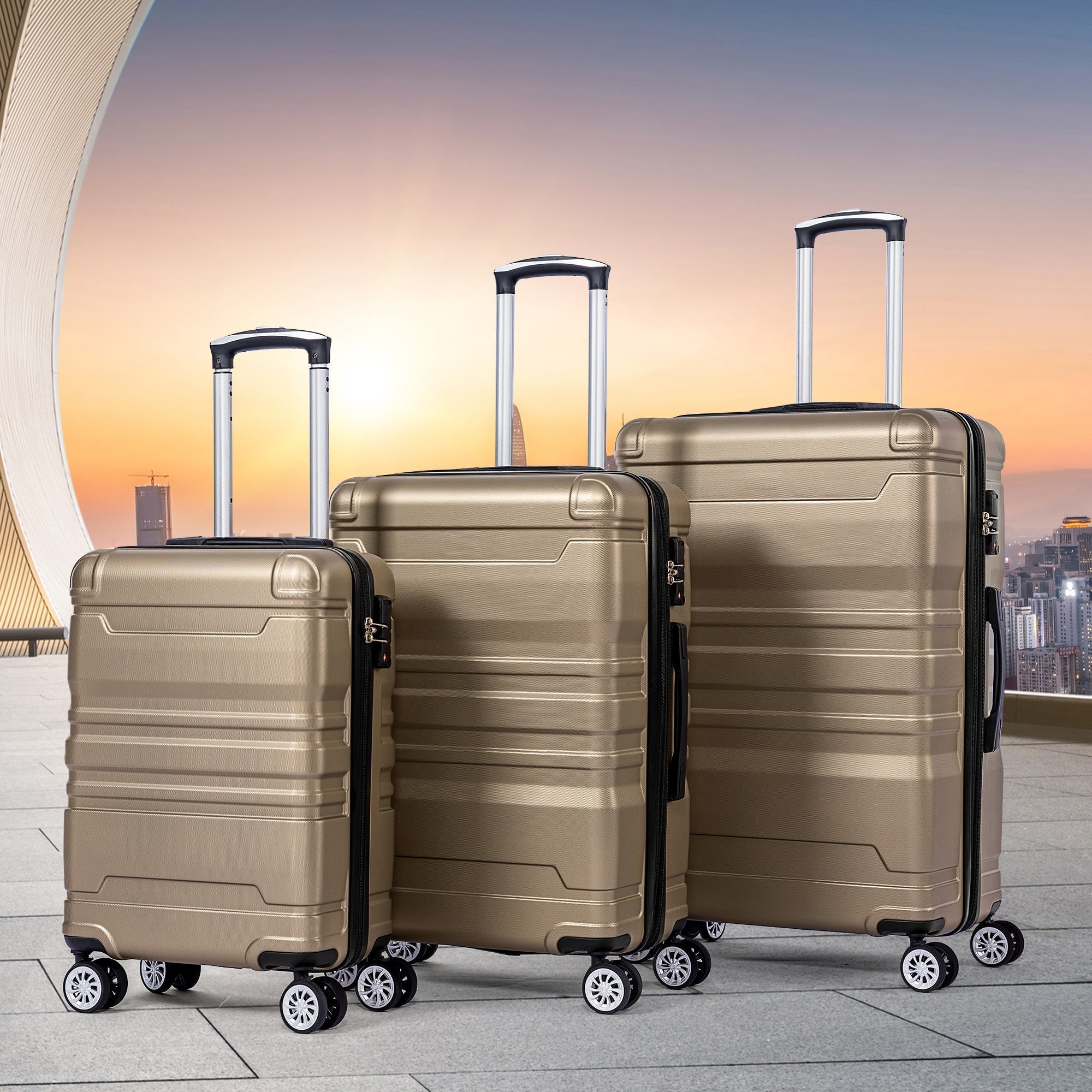 Hard Shell Luggage, TSA Lock Universal Wheel Expandable Side Handle, 3-Piece Set