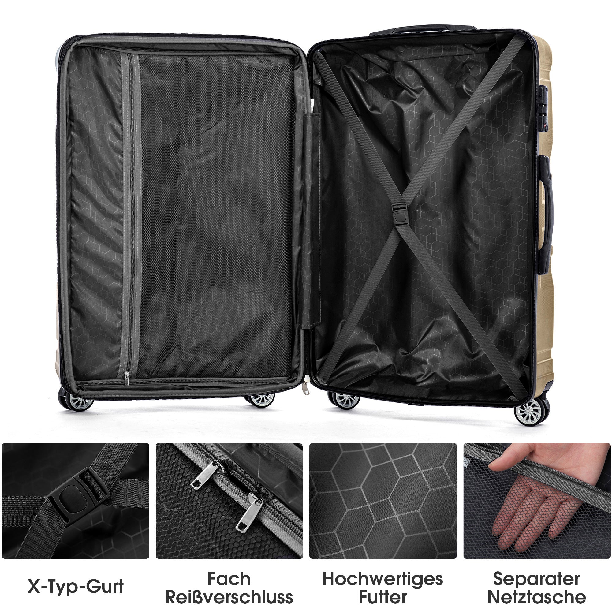 Hard Shell Luggage, TSA Lock Universal Wheel Expandable Side Handle, 3-Piece Set