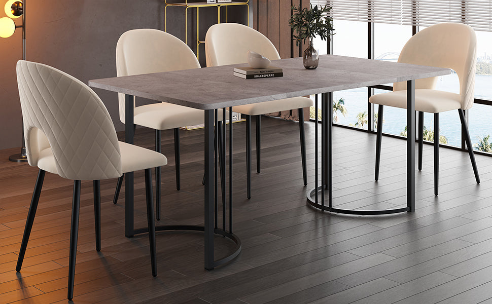 Dining Set, 140x80cm Table with 4 Velvet Chairs, Beige & Gray