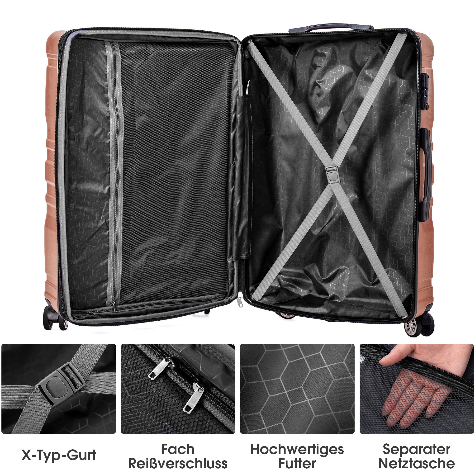 Hard-shell Carry-on Luggage, TSA Lock Universal Wheel Expandable 3-Piece Set, Rose Gold