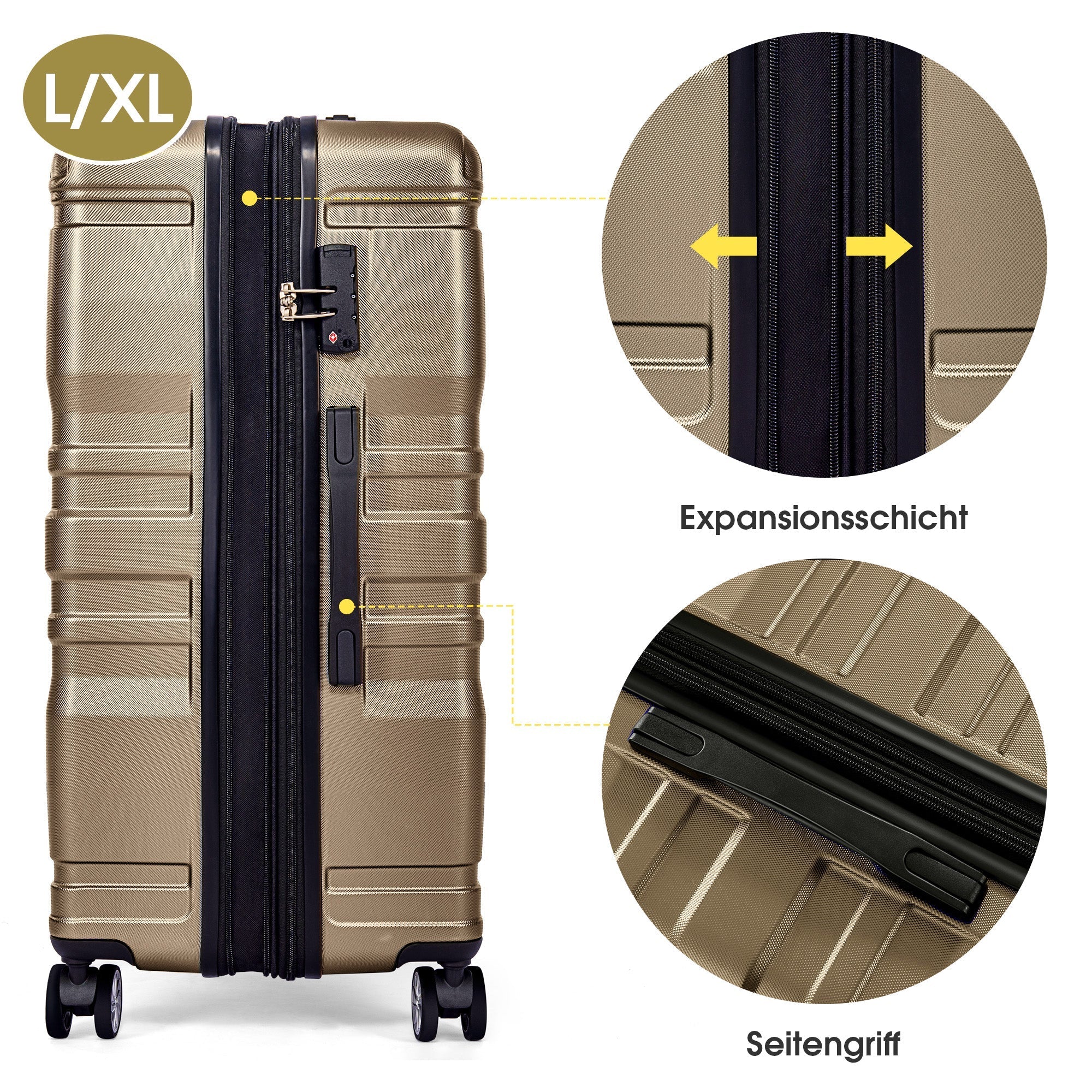 Hard Shell Luggage, TSA Lock Universal Wheel Expandable Side Handle, 3-Piece Set