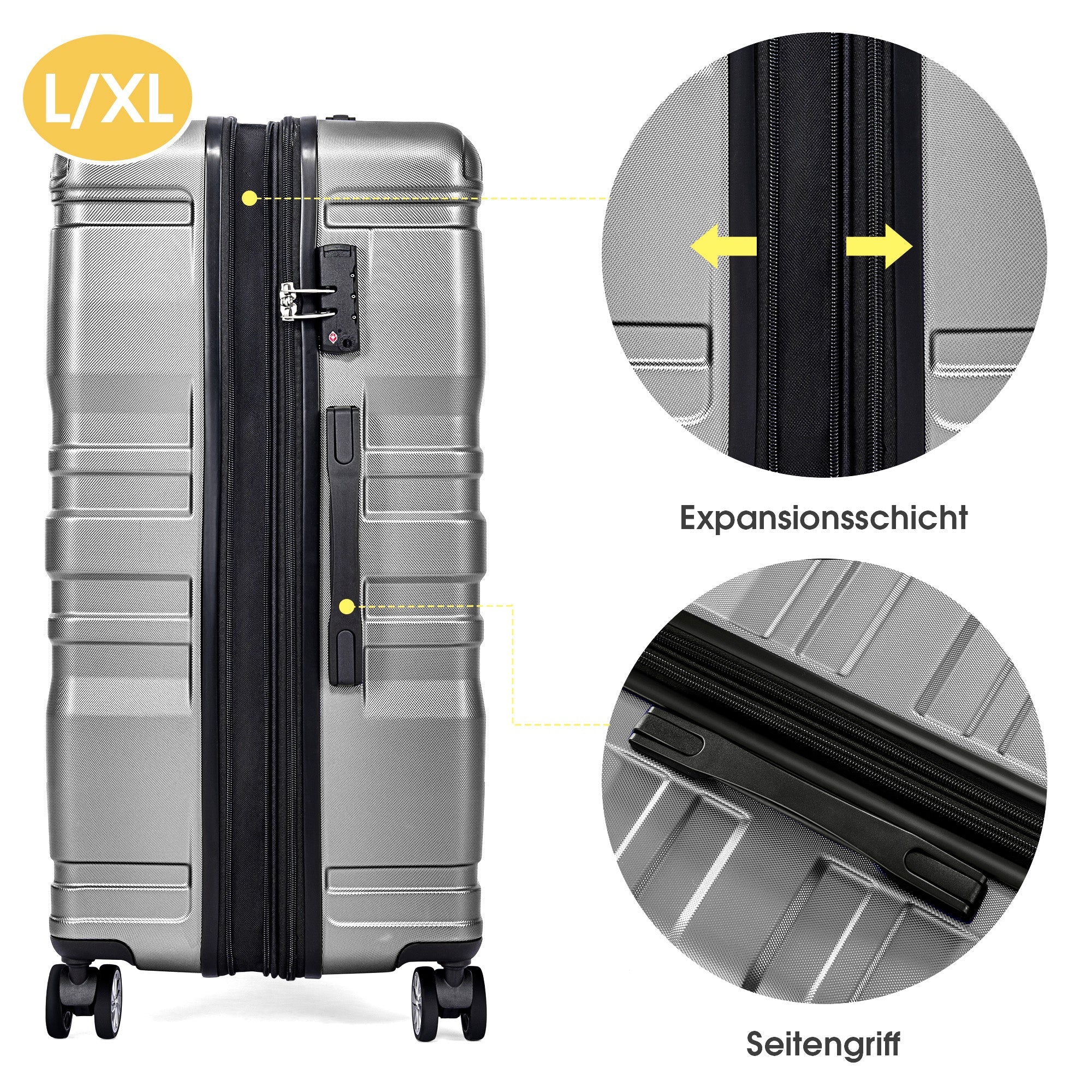Hard-shell Carry-on Luggage 3-Piece Set, Expandable TSA Lock Universal Wheel