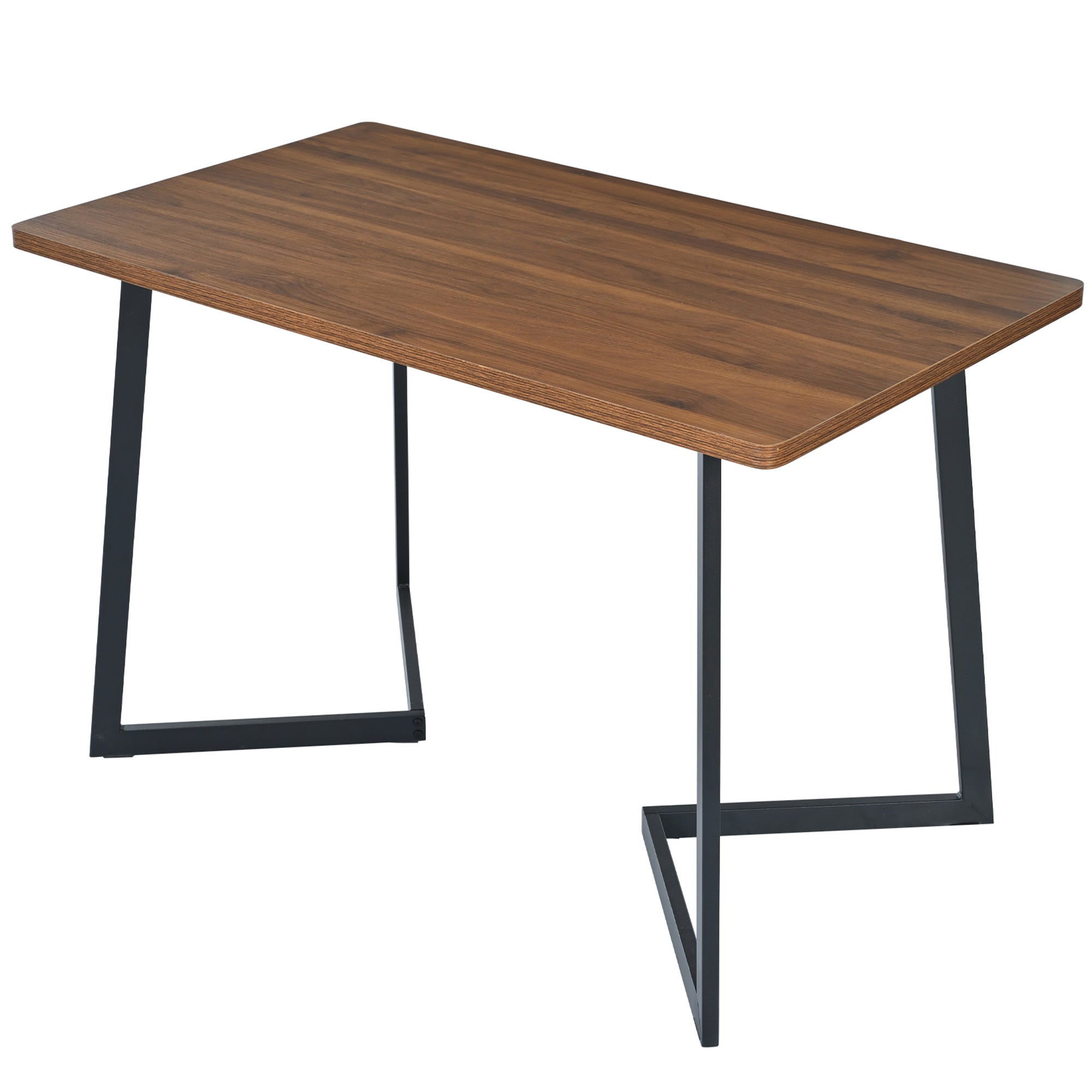 5-Piece Dining Set Modern Kitchen Table Wood Grain MDF, 4 Dark Gray Linen Chairs, Walnut/Black Metal