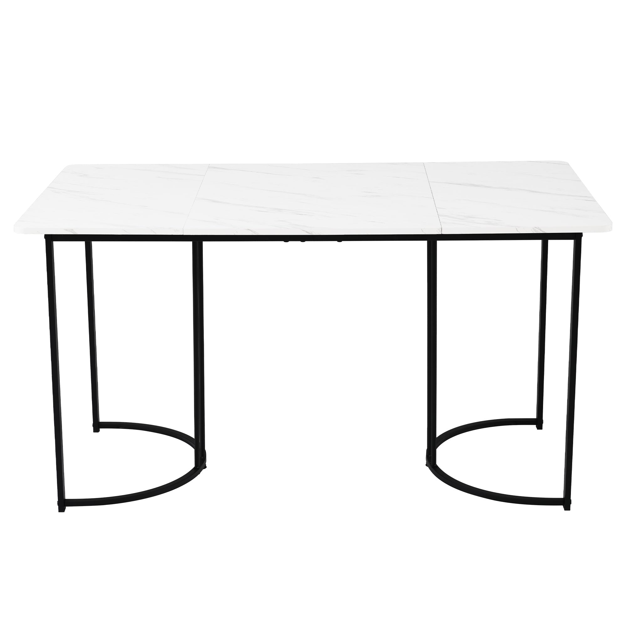 Dining Set 5-Piece 140x80cm Table White MDF Black Metal Legs Dark Green Velvet