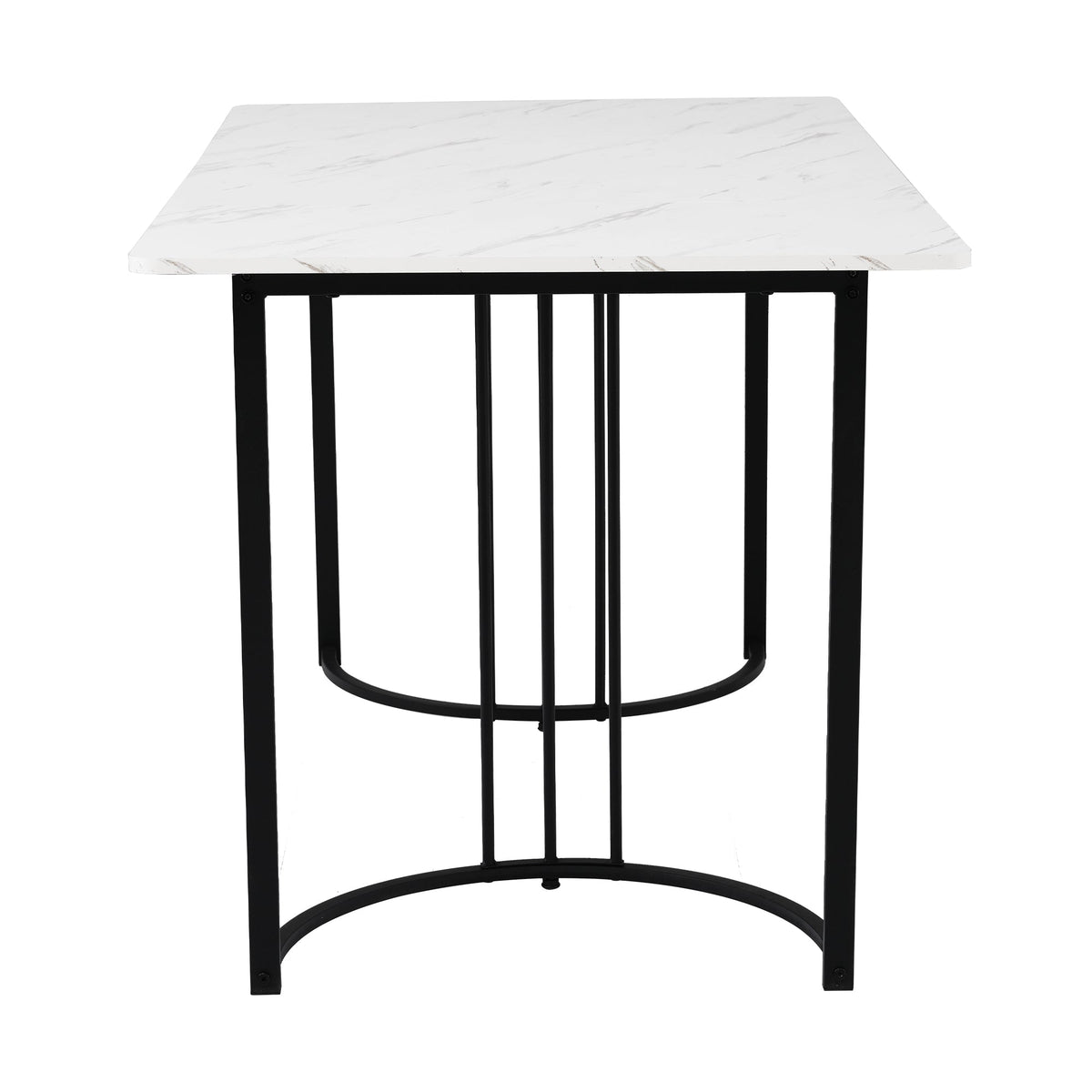 Dining Set 5-Piece Modern 140x80cm Table White MDF with 4 Upholstered Chairs, Dark Green Velvet / Black