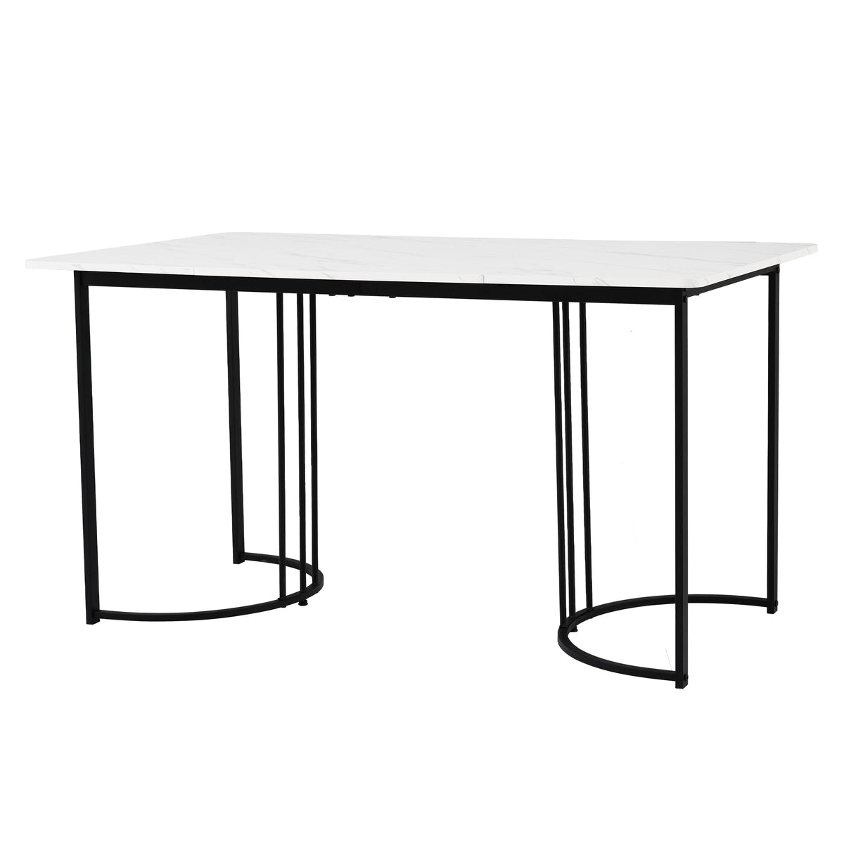 Dining Set 5-Piece Modern 140x80cm Table White MDF with 4 Upholstered Chairs, Dark Green Velvet / Black