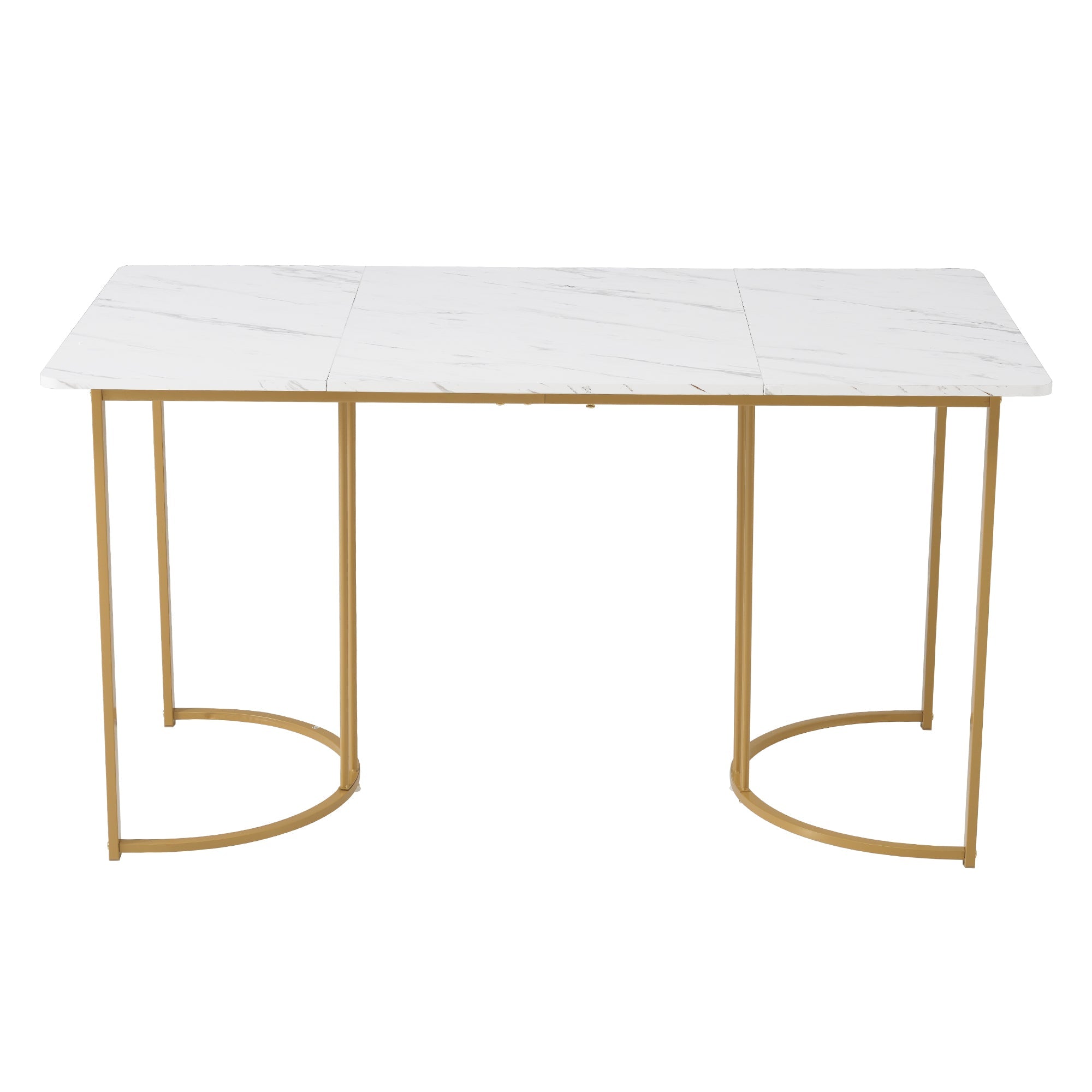 140 x 80cm Dining Table, Modern Rectangular Marble Pattern with Adjustable Metal Legs, White/Gold