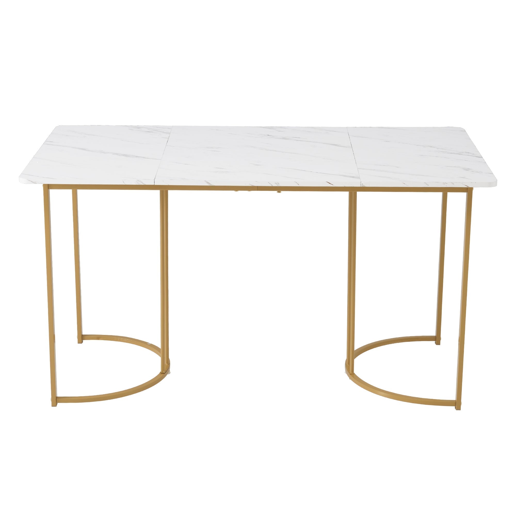 5-Piece Dining Set 140x80cm Table 4 Chairs Gold Metal Legs White MDF Dark Grey Linen