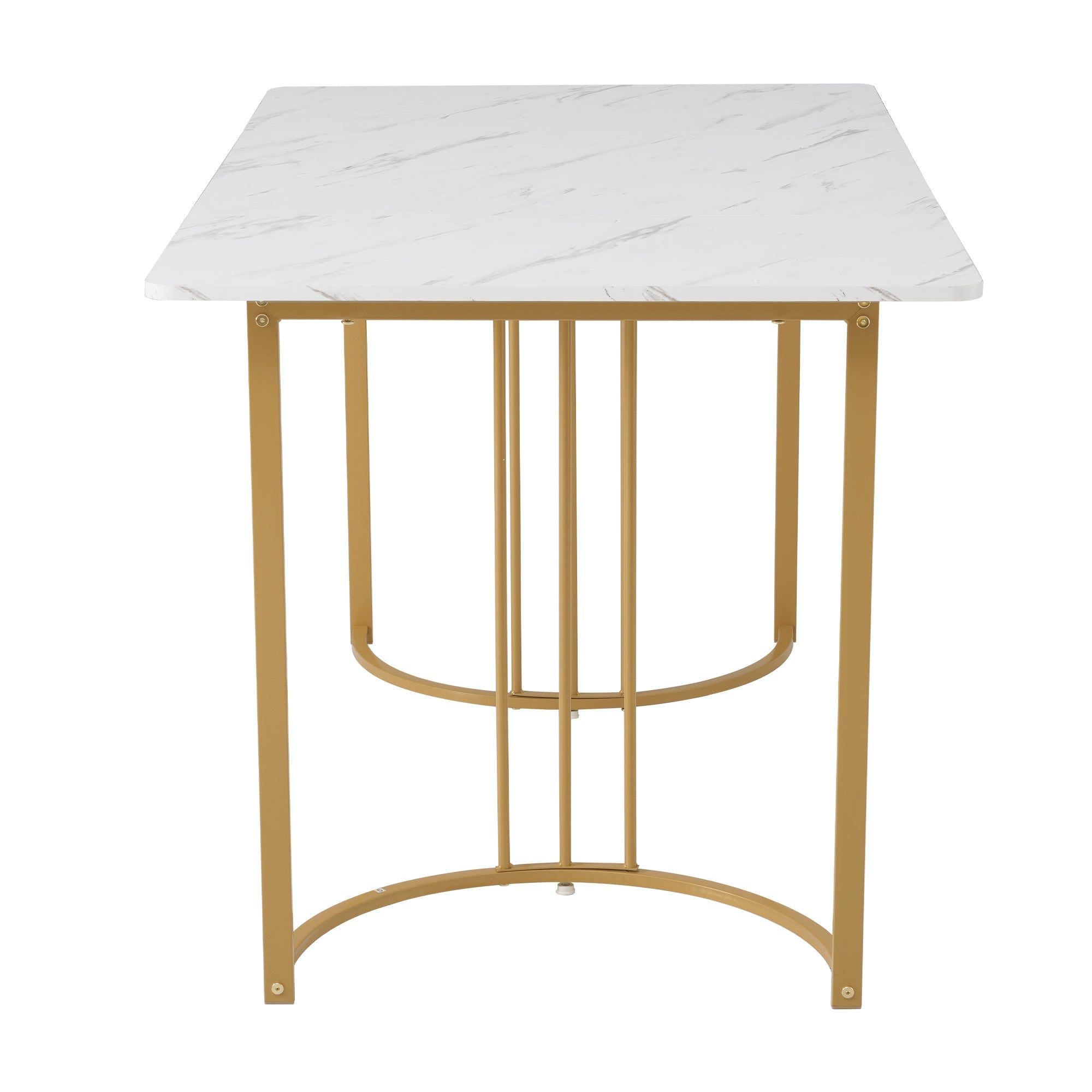 5-Piece Dining Set 140x80cm Table 4 Chairs Gold Metal Legs White MDF/Black Velvet