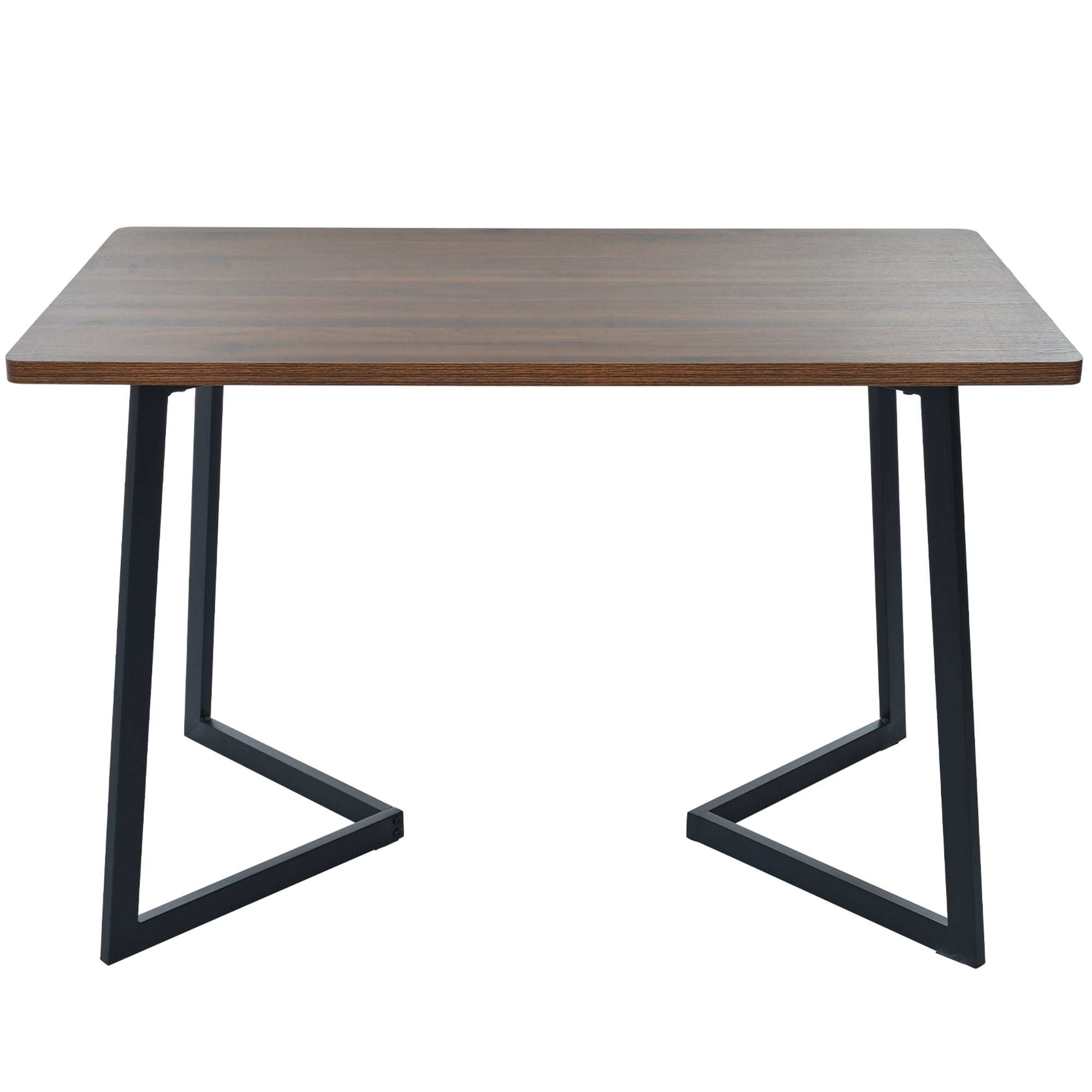 Dining Table 117x68cm Rectangular Wood Grain Metal Legs, Black/Walnut Color