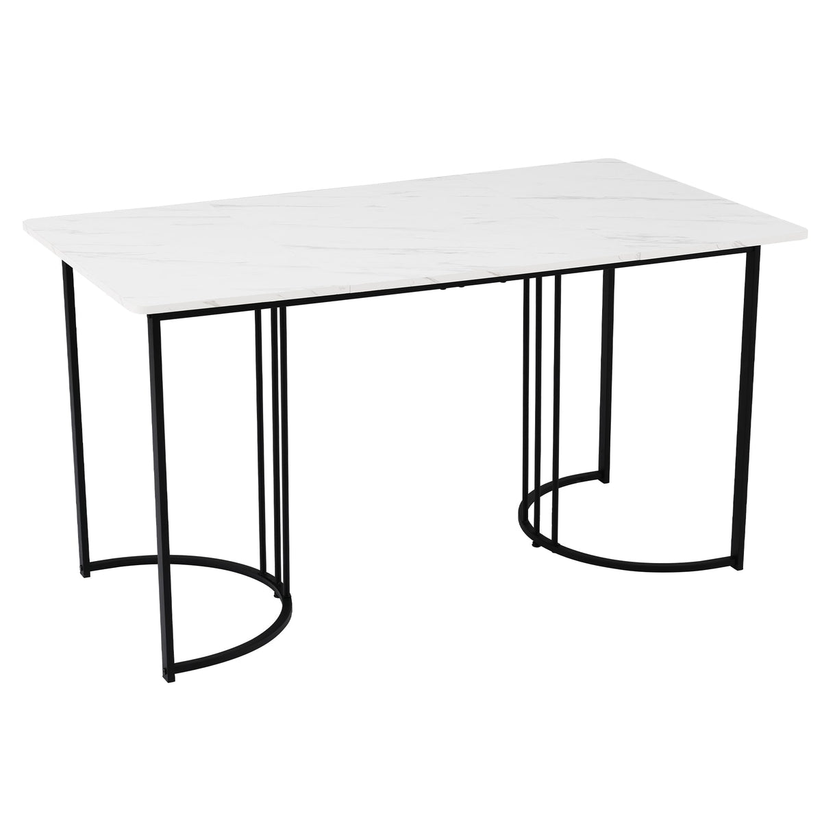 Dining Set 5-Piece Modern 140x80cm Table White MDF with 4 Upholstered Chairs, Dark Green Velvet / Black