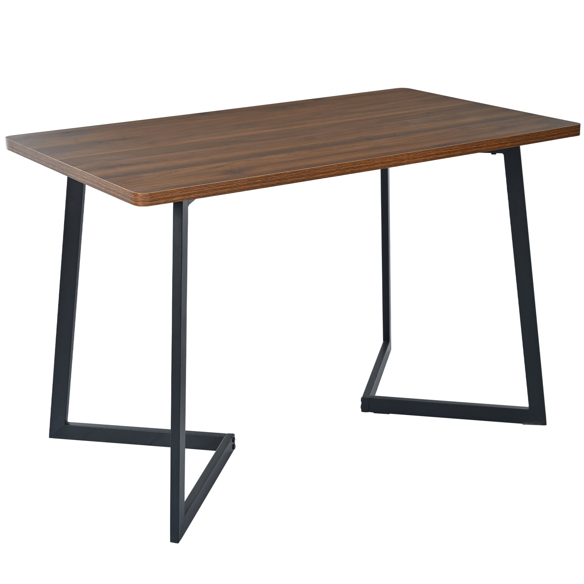 Dining Table 117x68cm Rectangular Wood Grain Metal Legs, Black/Walnut Color