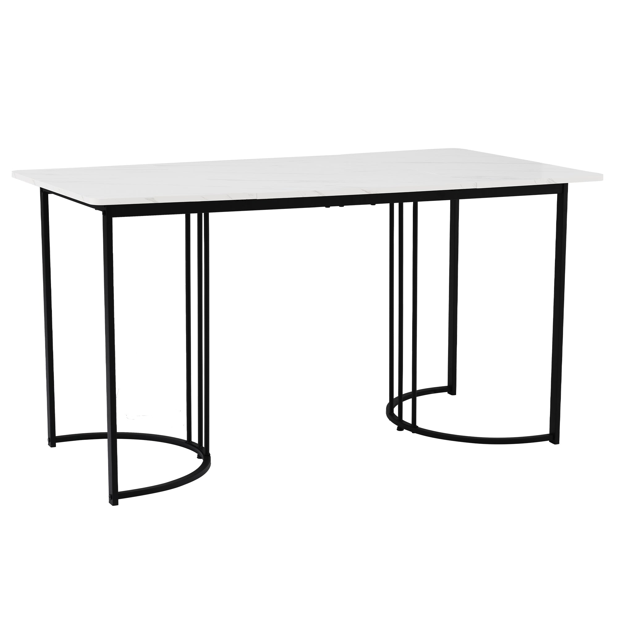 Rectangular Dining Table 140x80cm Modern Marble Pattern Adjustable Legs White/Black