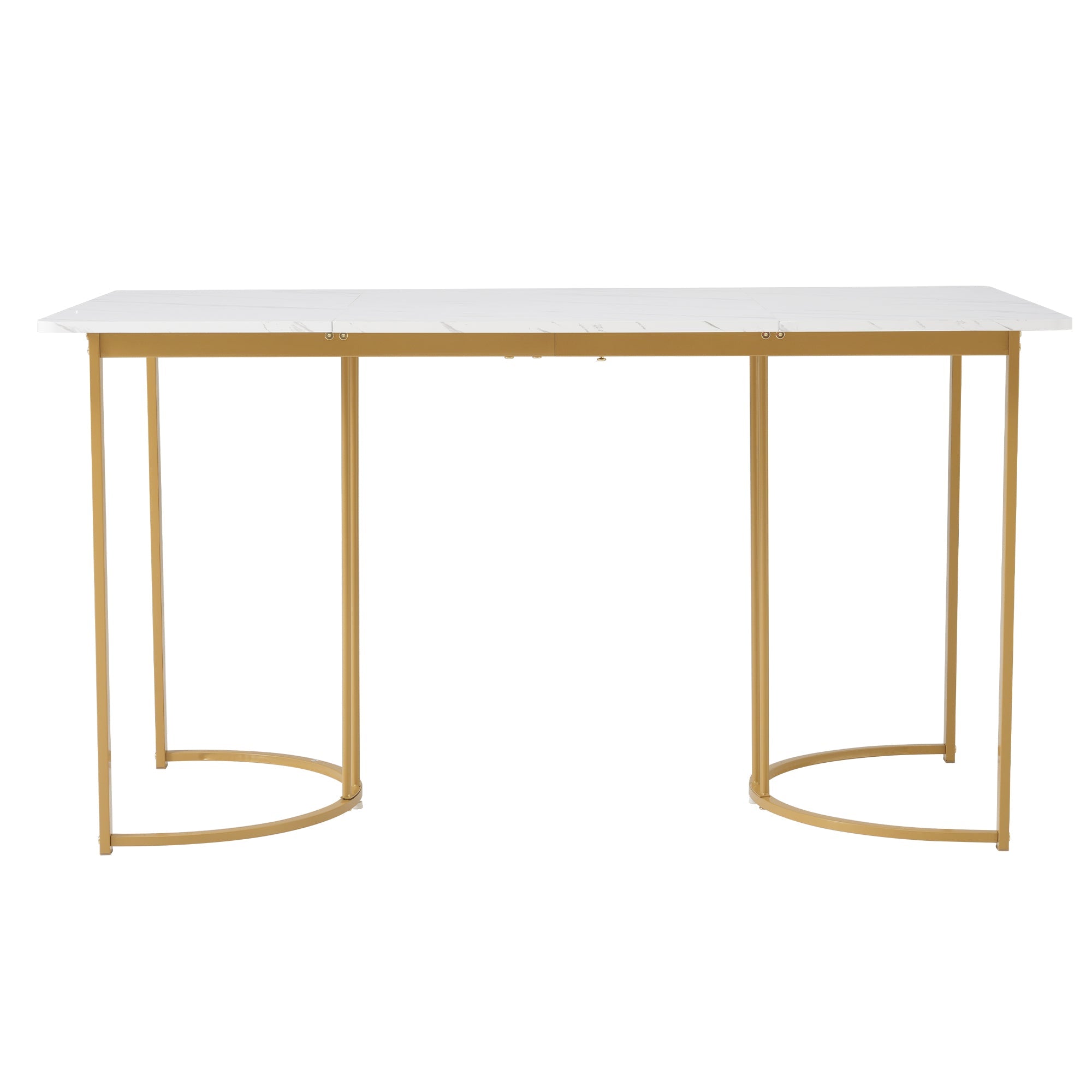 140 x 80cm Dining Table, Modern Rectangular Marble Pattern with Adjustable Metal Legs, White/Gold
