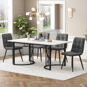 5-Piece Dining Set 140x80cm Modern Black Metal Legs White MDF Dark Grey Velvet Chairs