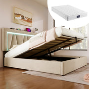 Upholstered Bed, LED Double Bed with USB Type C, 160x200, Linen