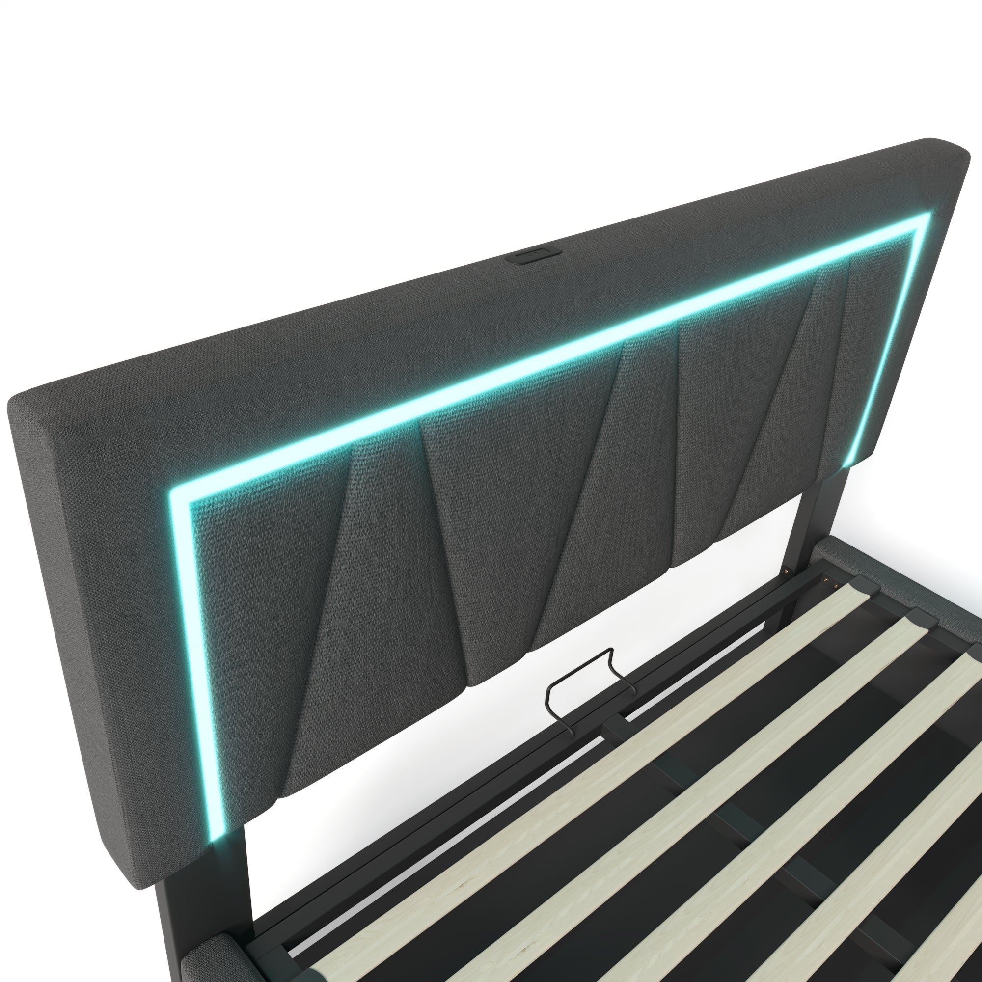 Upholstered Bed, Double LED with USB-C & Storage, Linen