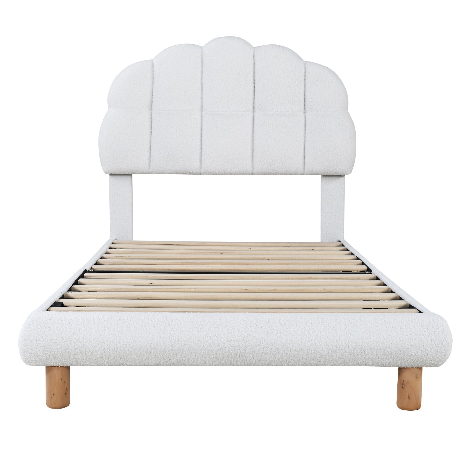 Upholstered Single Bed 90x200cm Wooden Slatted Frame Imitation Fleece White