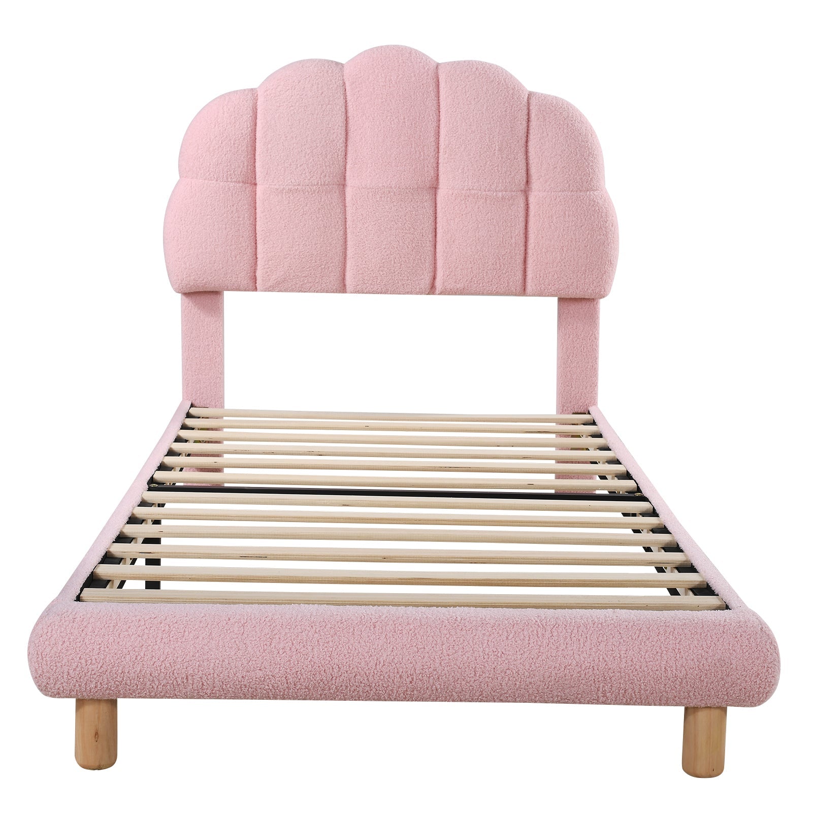Upholstered Single Bed 90x200cm Wooden Slatted Frame - Imitation Fleece Pink