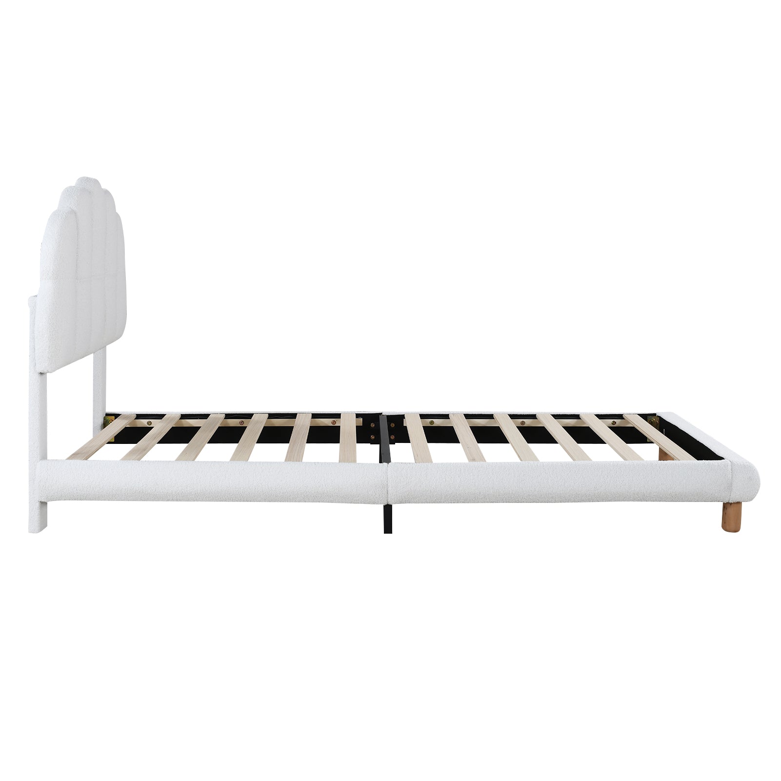 Upholstered Single Bed 90x200cm Wooden Slatted Frame Imitation Fleece White