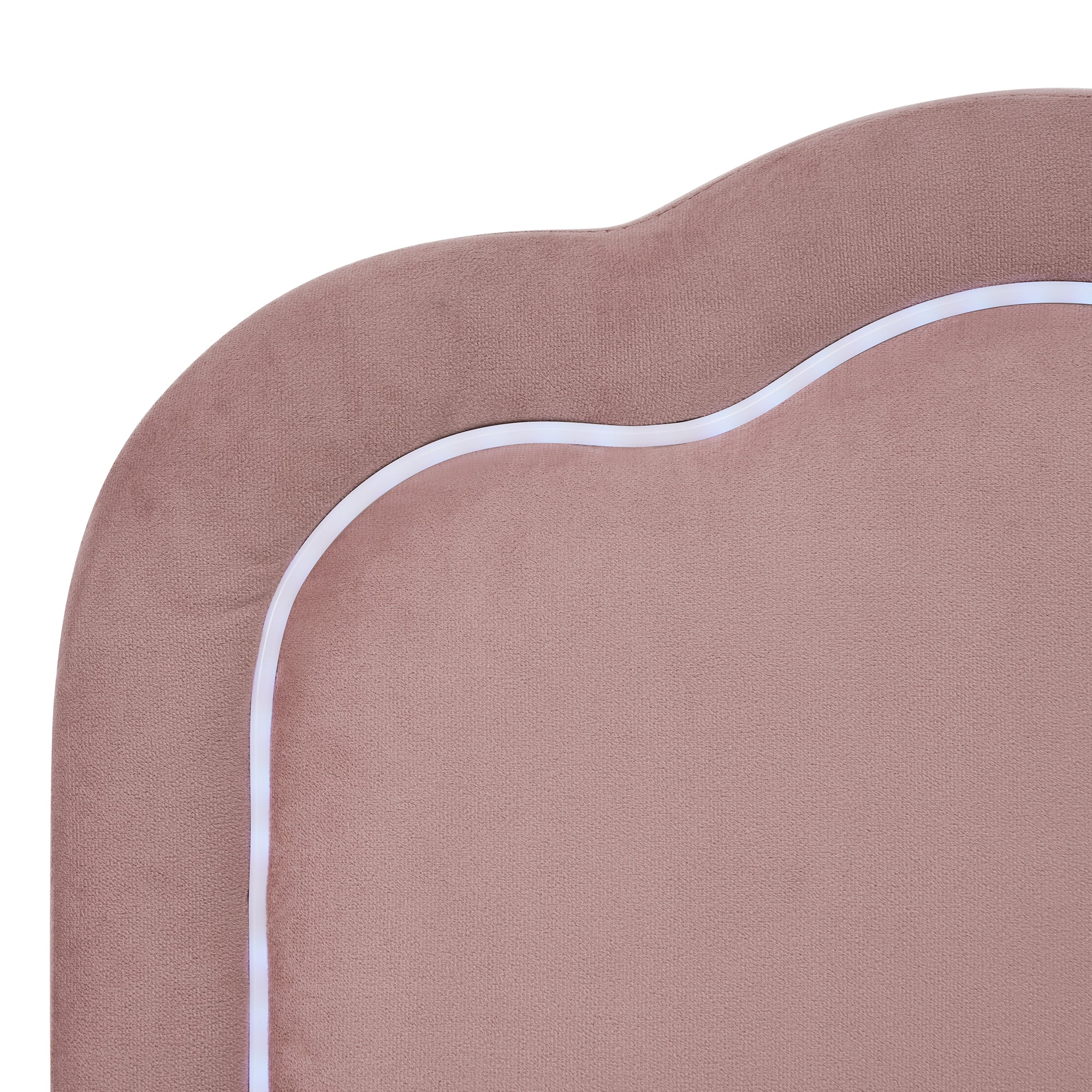 Pink Velvet Upholstered Single Bed – LED Lighting & Adjustable Headboard