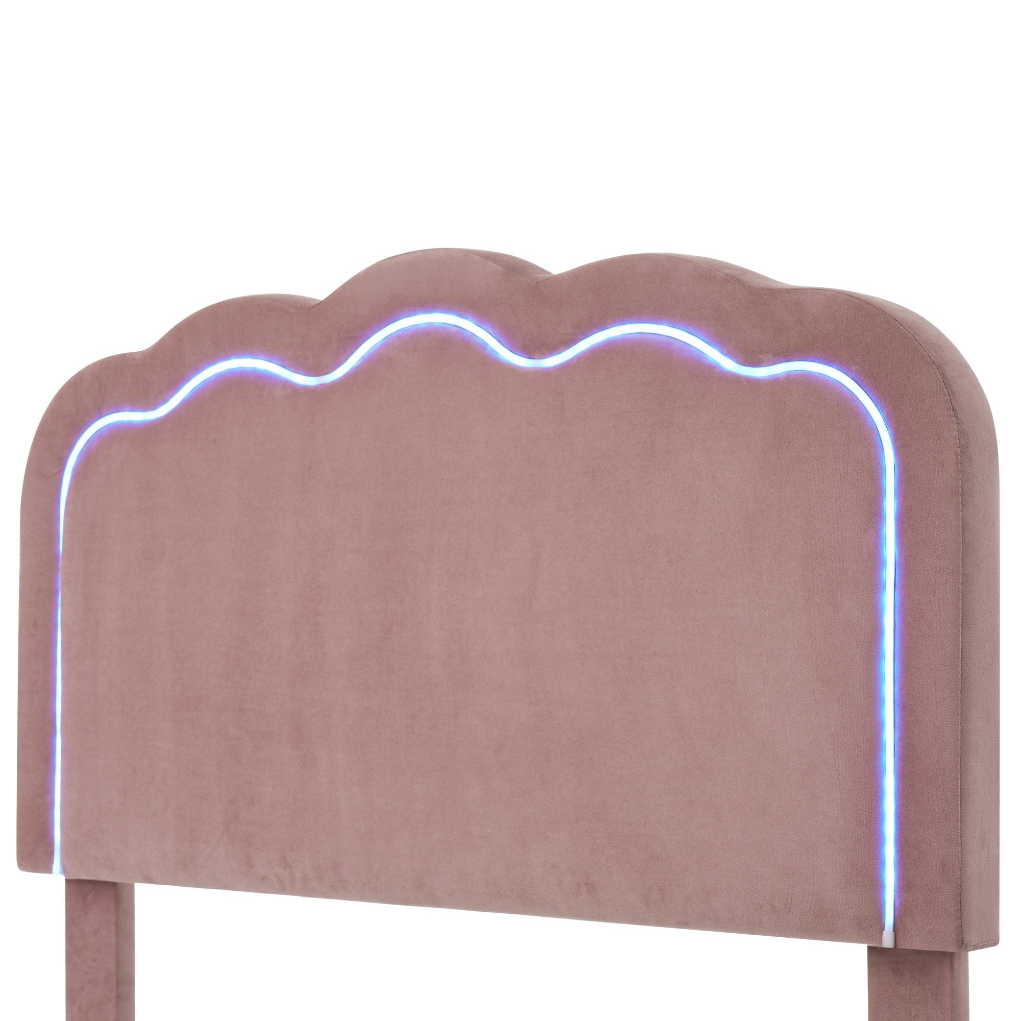 Pink Velvet Upholstered Single Bed – LED Lighting & Adjustable Headboard