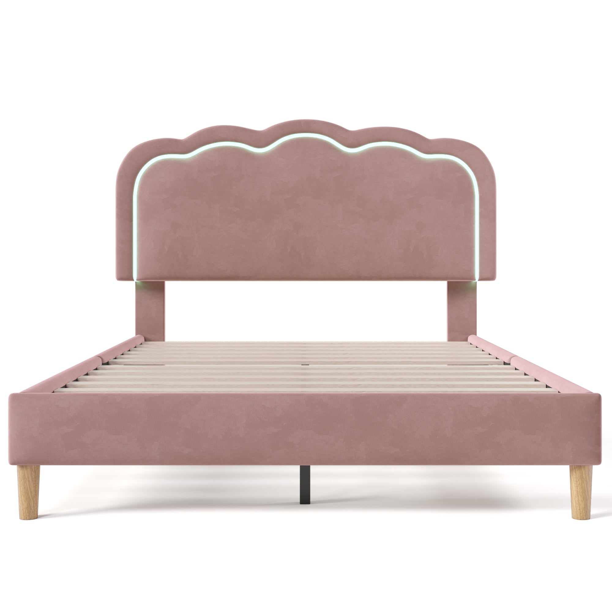 Upholstered Double Bed 140x200cm LED Adjustable Headboard Linen Material