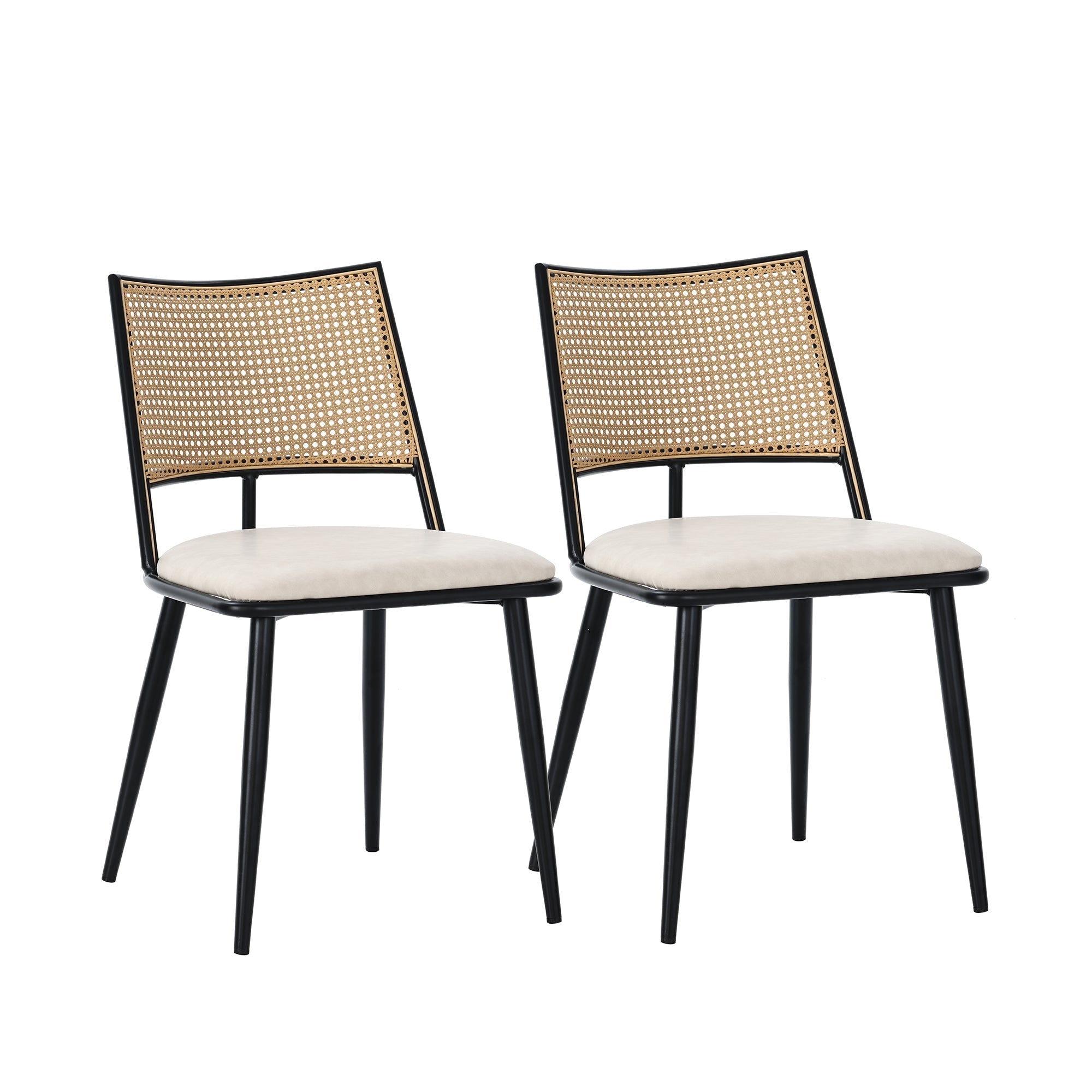 Set of 6 Dining Chairs Rattan Backrest PU Seat Black