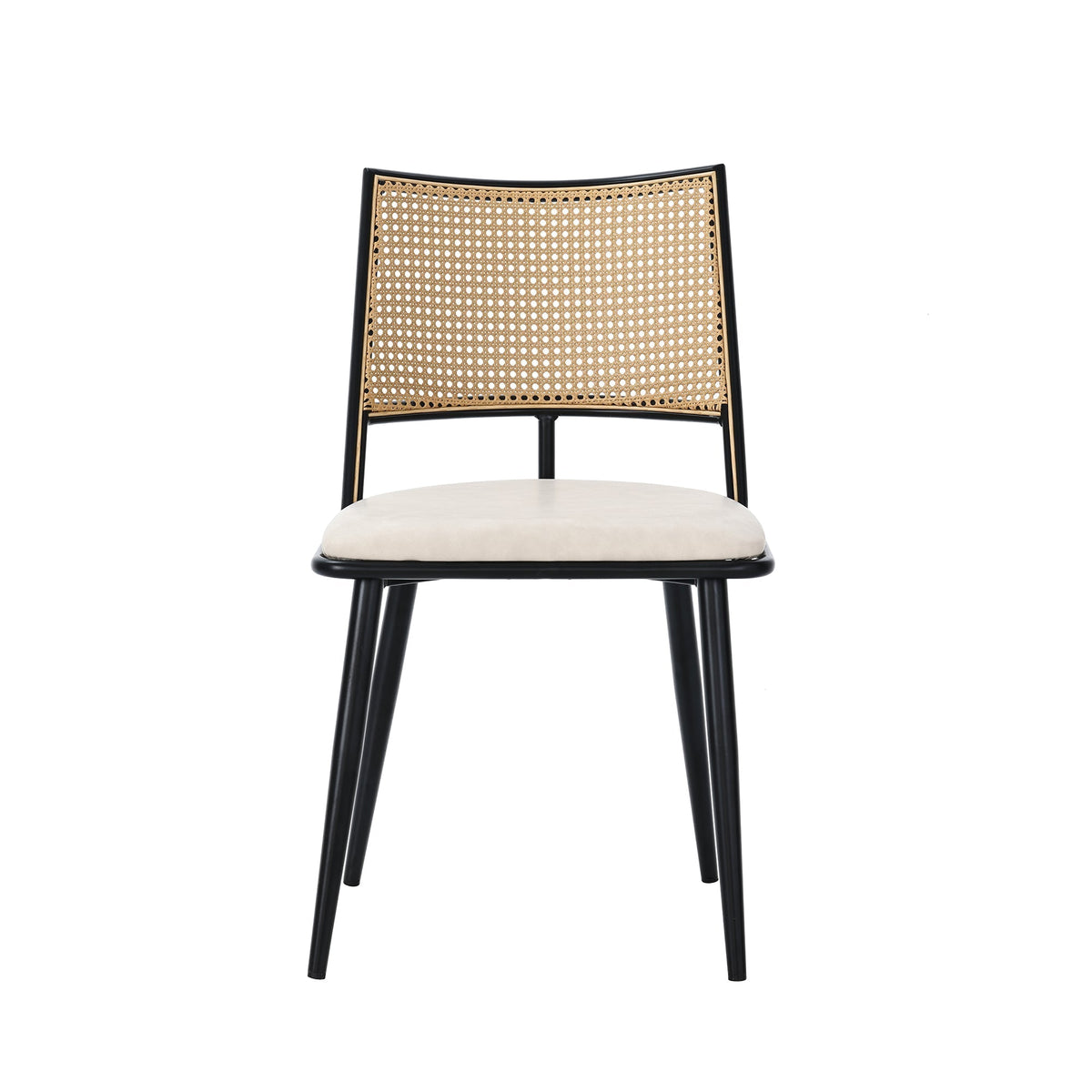 Set of 6 Dining Chairs Rattan Backrest PU Seat Black