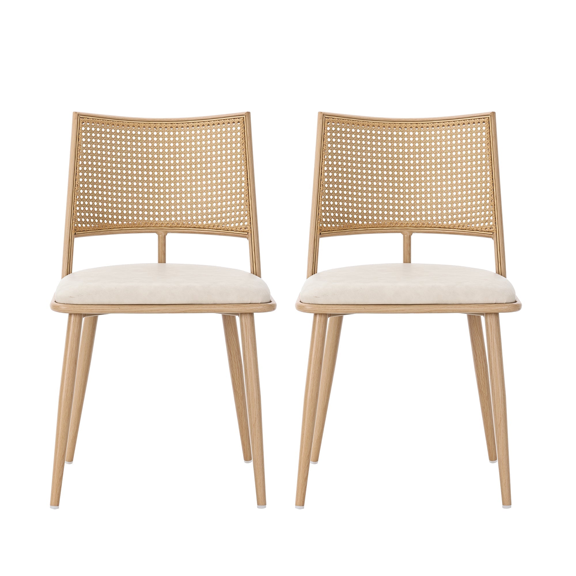 Dining Chairs Set of 6 with PU Seat and Rattan Backrest, Beige