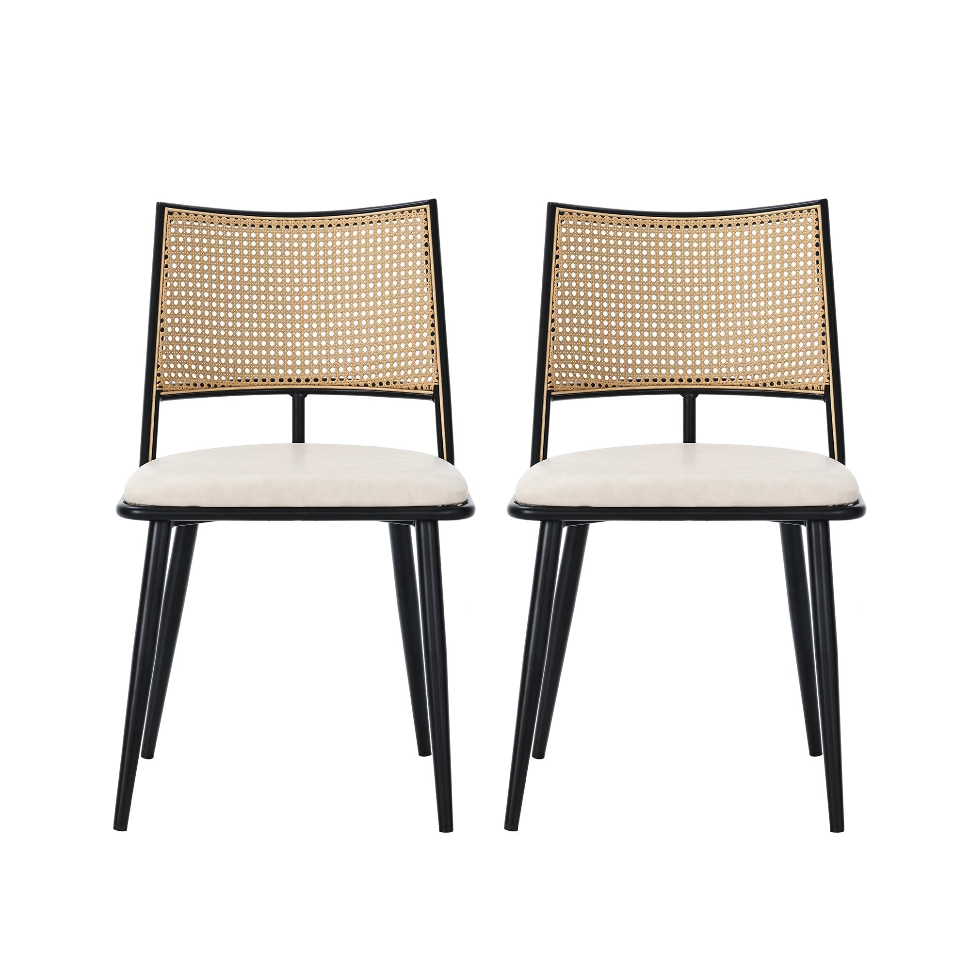 Dining Chairs Set of 4 with PU Seat and Rattan Backrest, Black