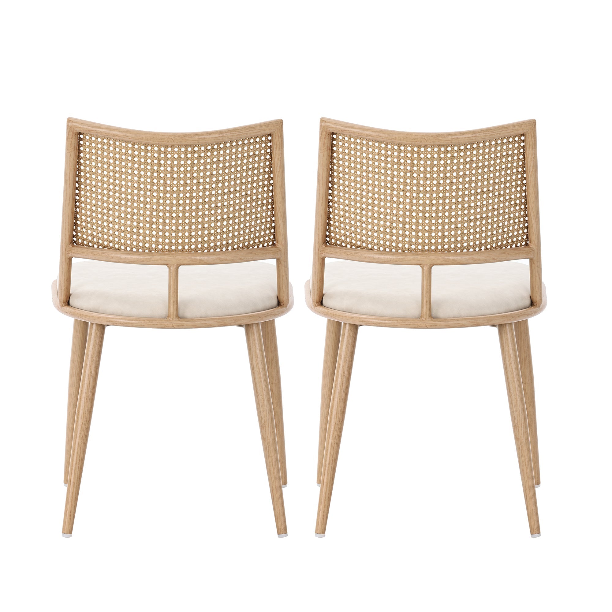 Dining Chairs Set of 6 with PU Seat and Rattan Backrest, Beige