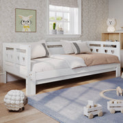 Daybed, pull-out bed, 90x190cm, solid pine, with 2nd sleeping accommodation and roll-out slatted frame, heart-shaped bed, white