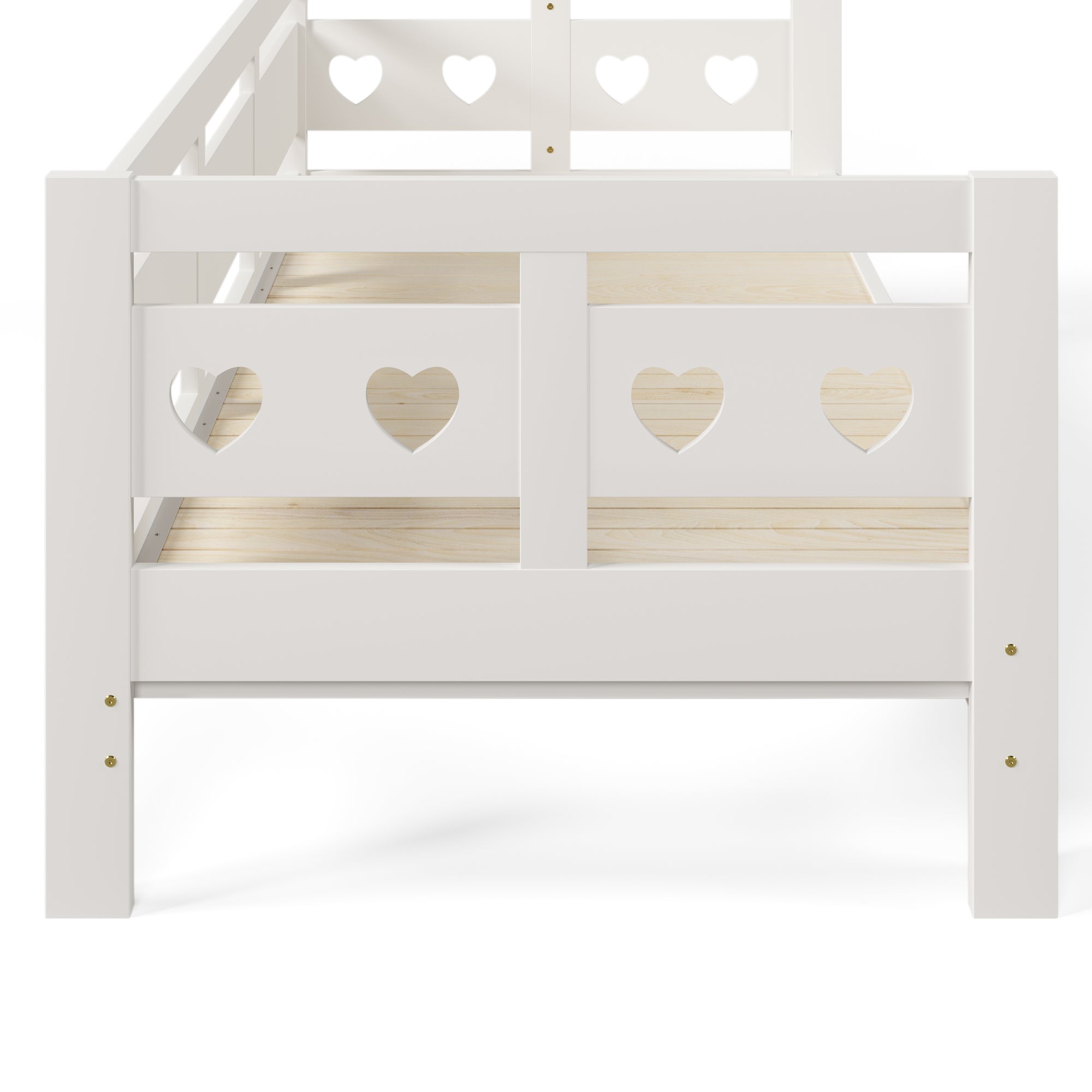 Daybed, pull-out bed, 90x190cm, solid pine, with 2nd sleeping accommodation and roll-out slatted frame, heart-shaped bed, white