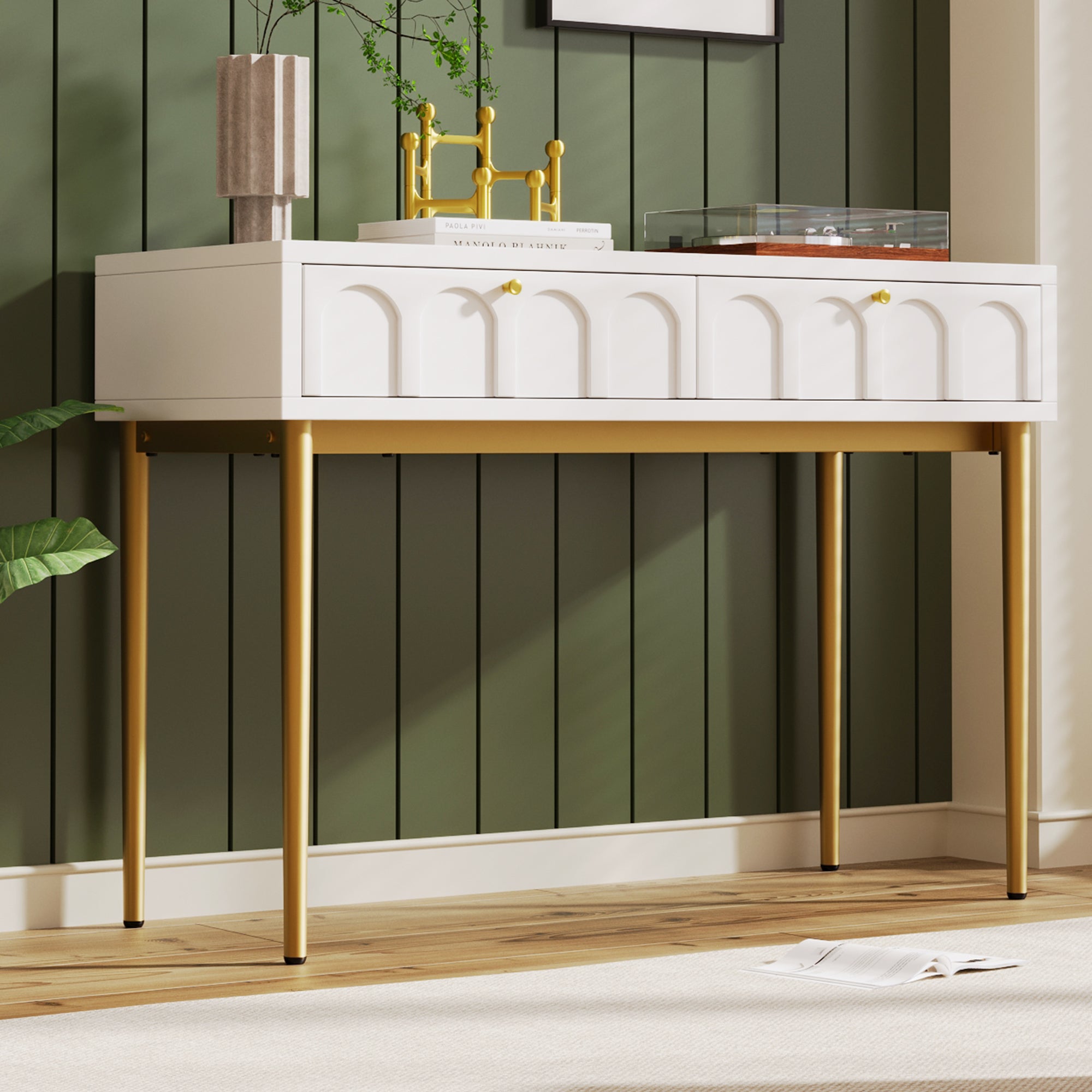 Dressing Table with 2 Drawers 76.5cm High, Cream-White Particle Board