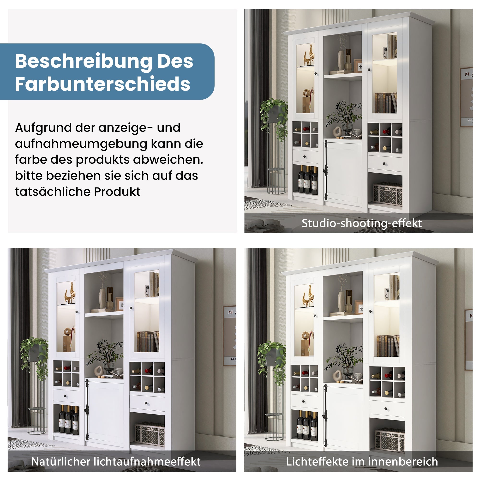Display Cabinet 3-Piece Set, Freestanding Storage, 7-Color LED Lighting, White