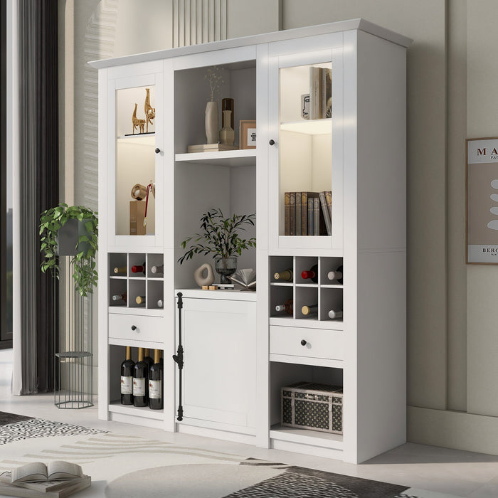 Display Cabinet 3-Piece Set, Freestanding Storage, 7-Color LED Lighting, White