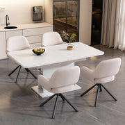 Extendable Dining Set with 4 Sherpa Chairs and Storage, Rectangular, White