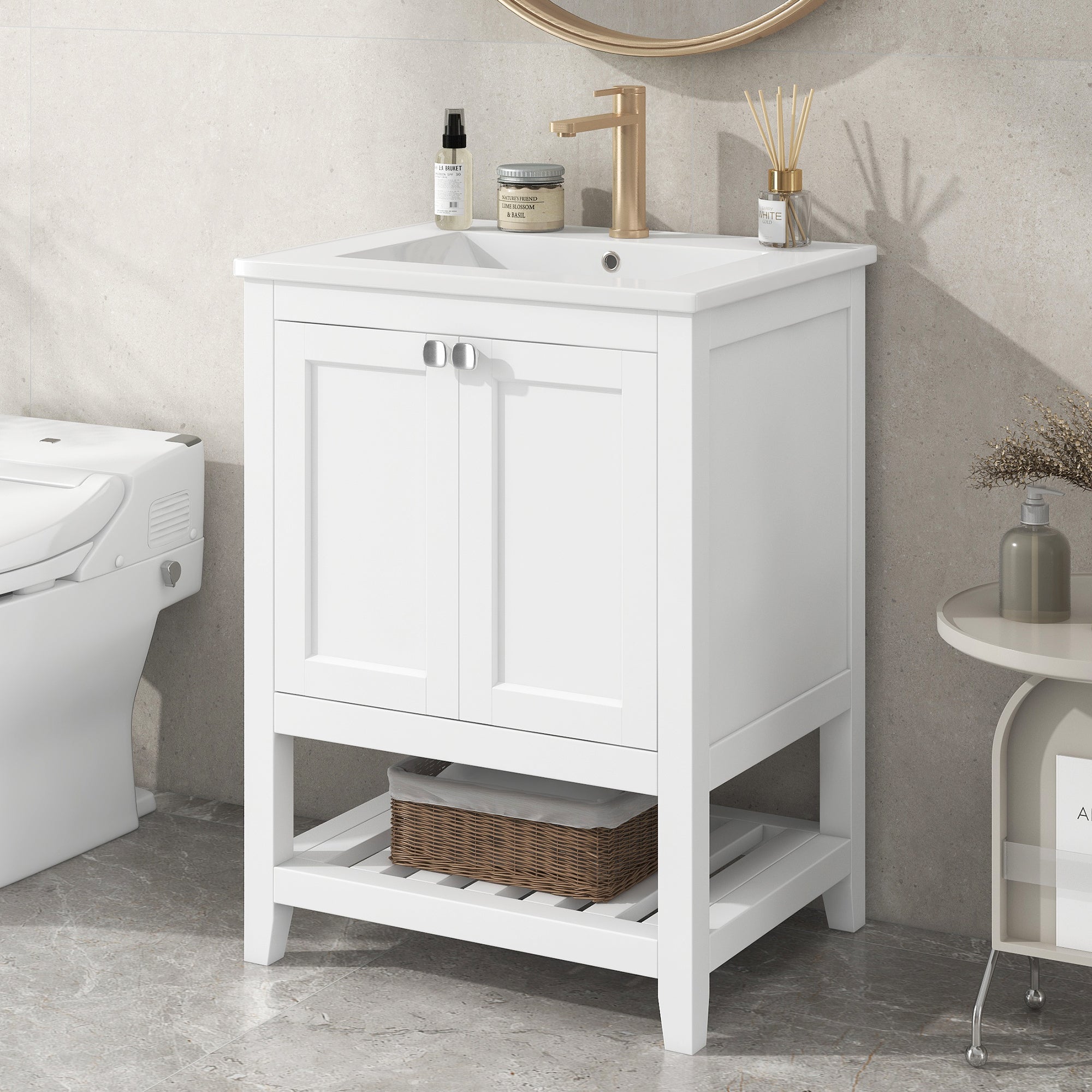 Single Vanity Unit 60cm Base Cabinet with Ceramic Washbasin White