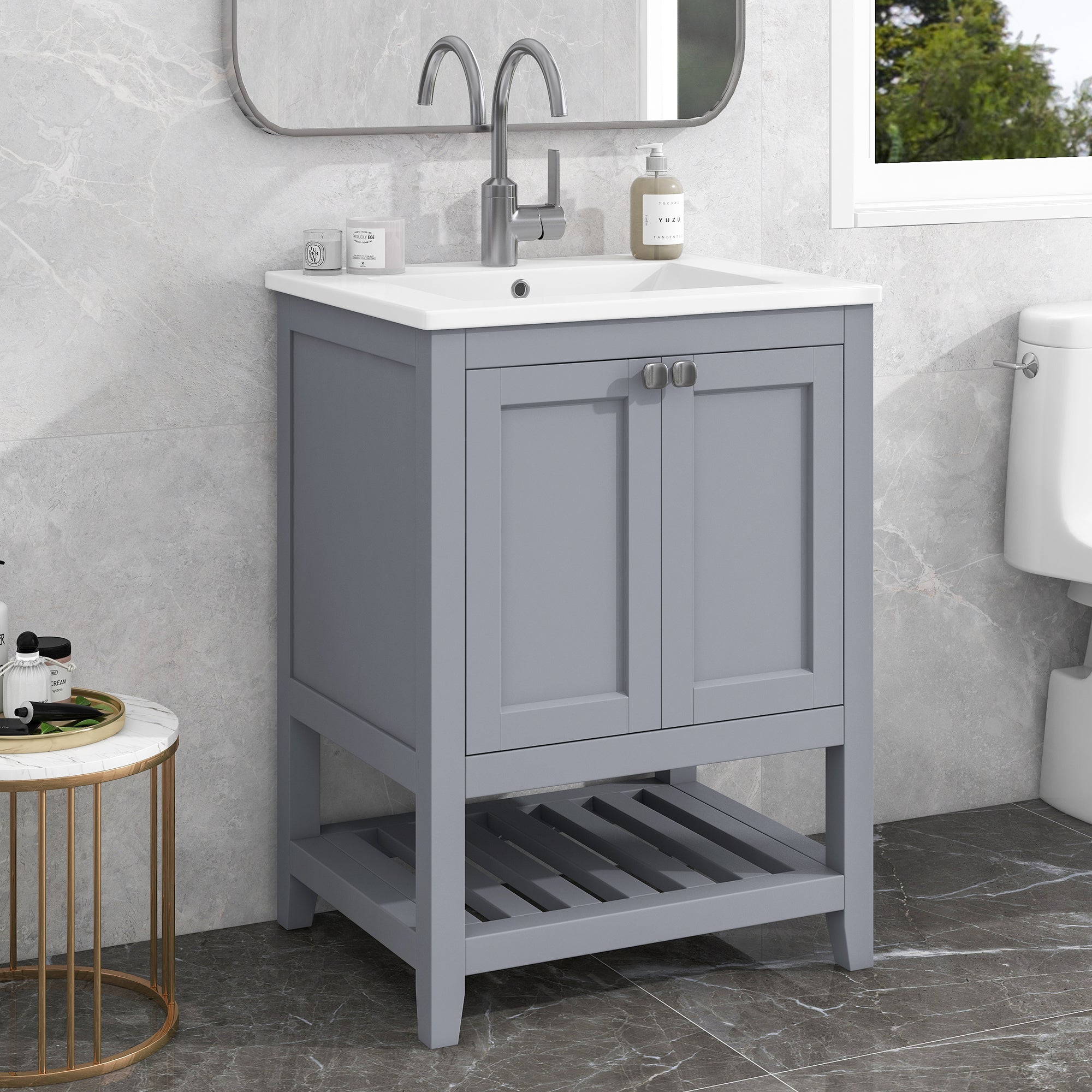 Bathroom Vanity Unit Base Cabinet 60cm Ceramic Washbasin Light Grey