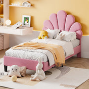 Children’s Pink Velvet Bed – 90x200cm Flower-Shaped Headboard