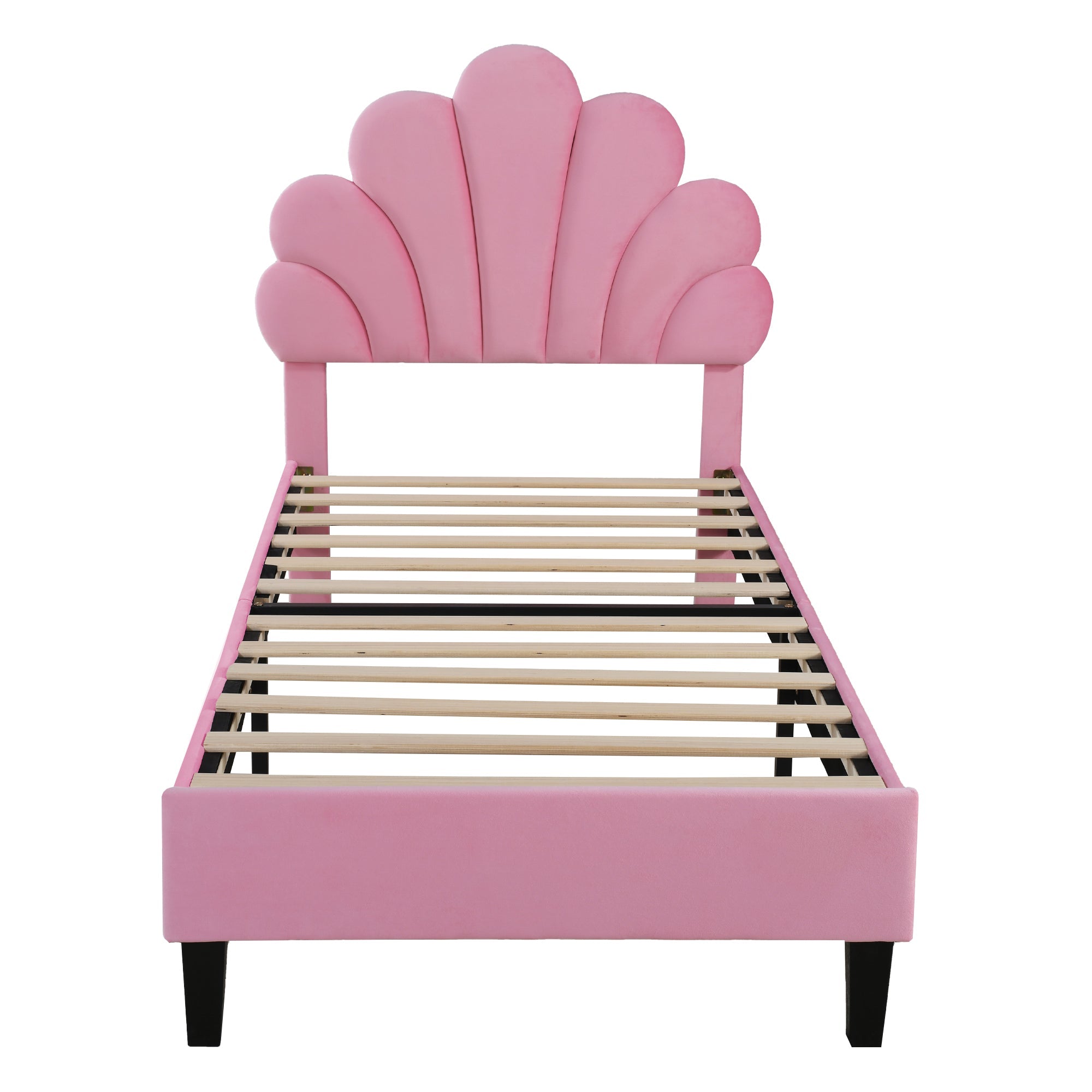 Children’s Pink Velvet Bed – 90x200cm Flower-Shaped Headboard