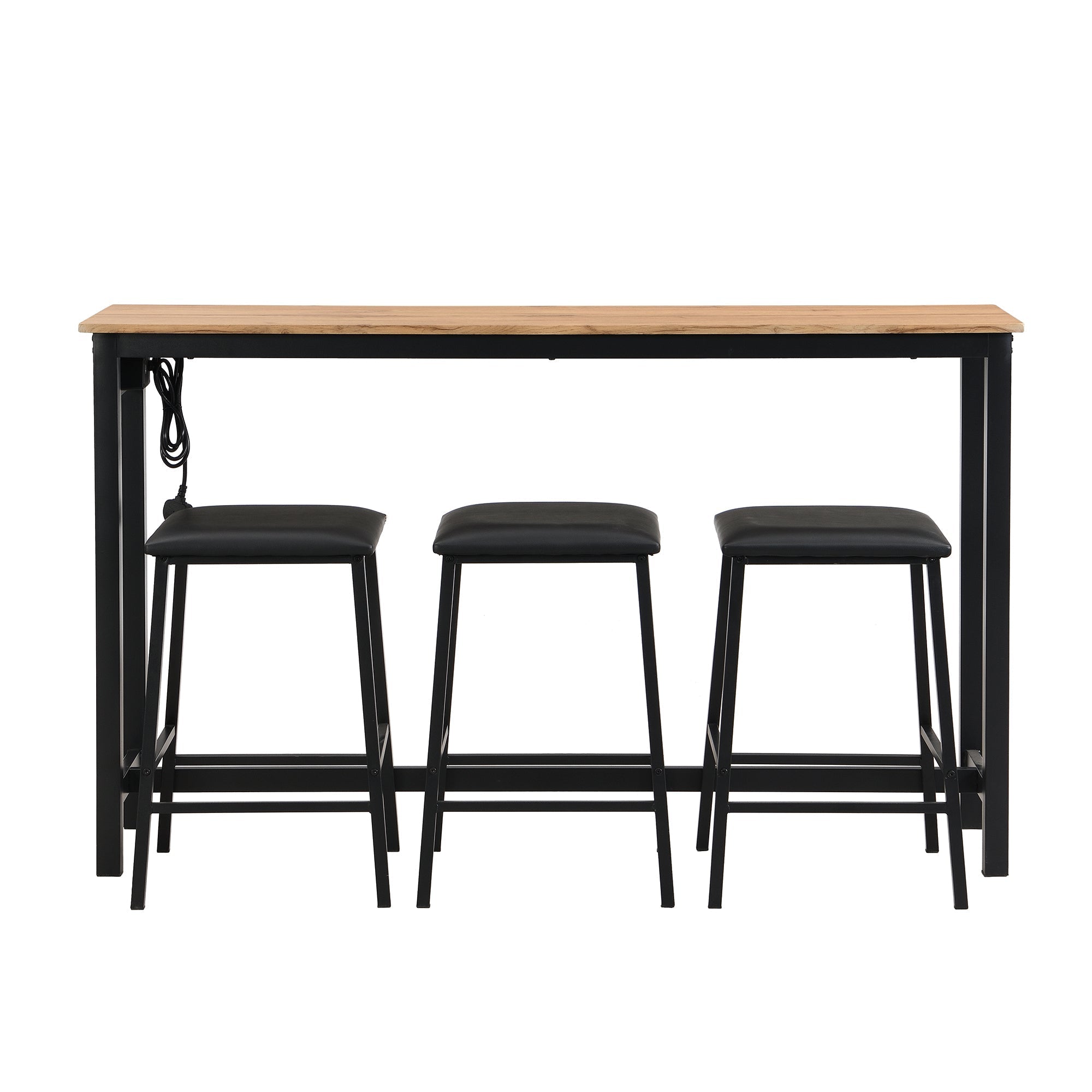 Industrial Bar Table Set with 3 Chairs, Counter Height Dining, Black + Oak