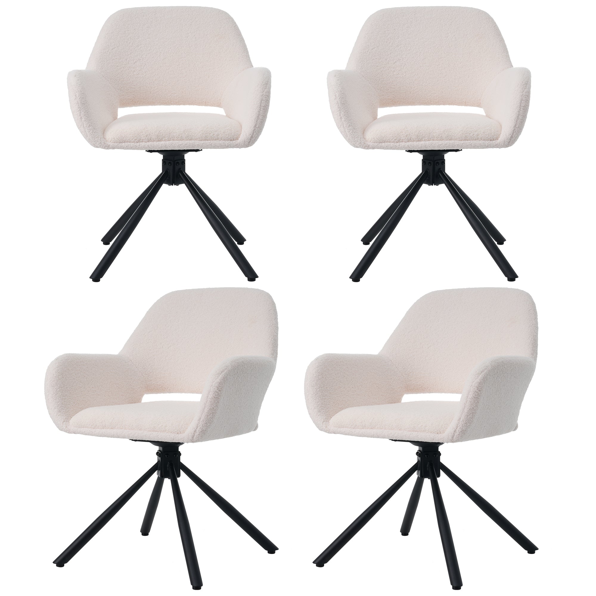 Dining Chair Swivel Set of 4 with Handrails - Sherpa White