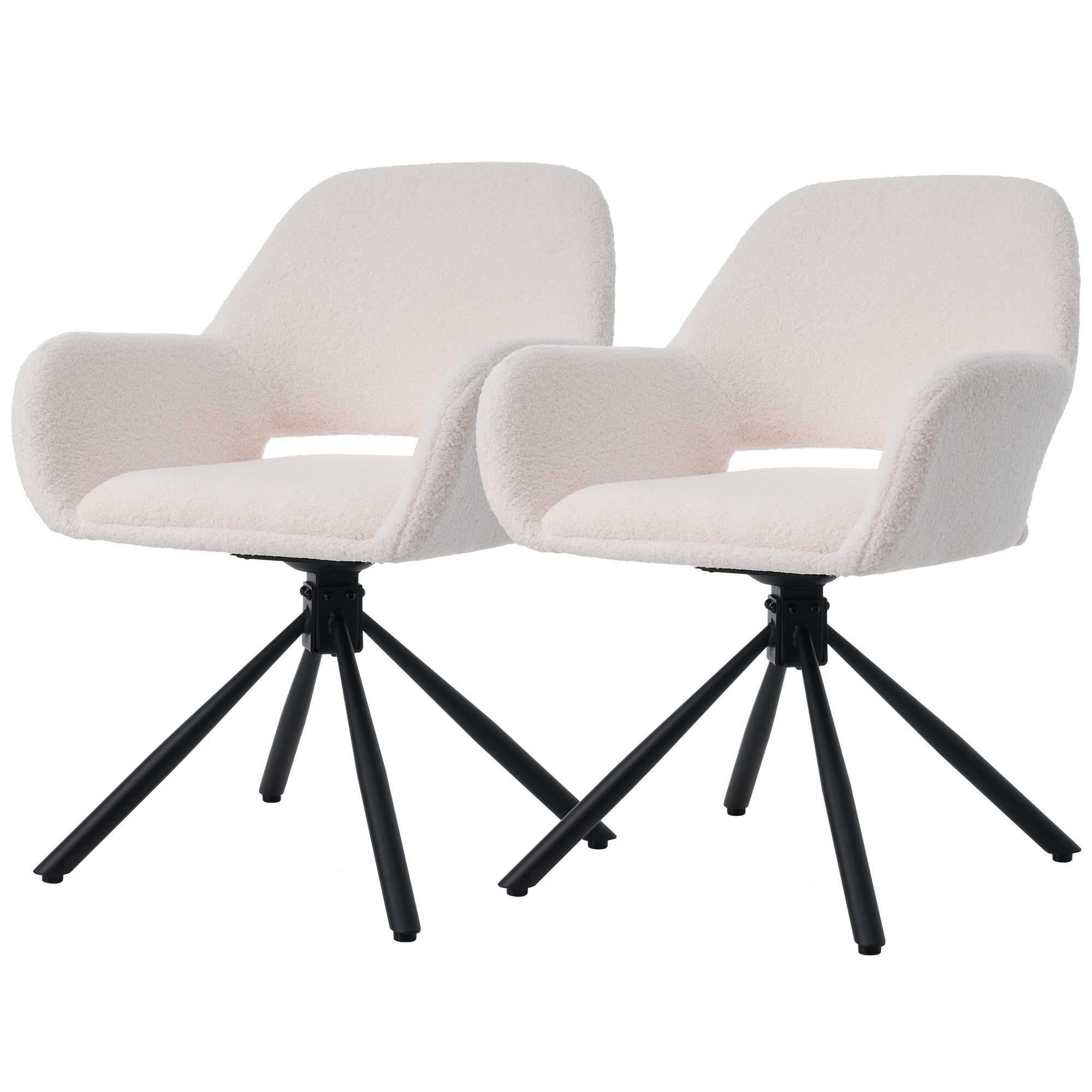 Swivel Dining Chair Set of 2 Sherpa Armrests - White