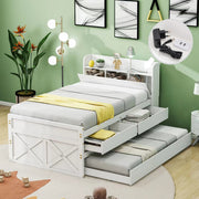 Single Bed, 90x190 Multifunctional with Drawer & USB Bedside Table, White Pine